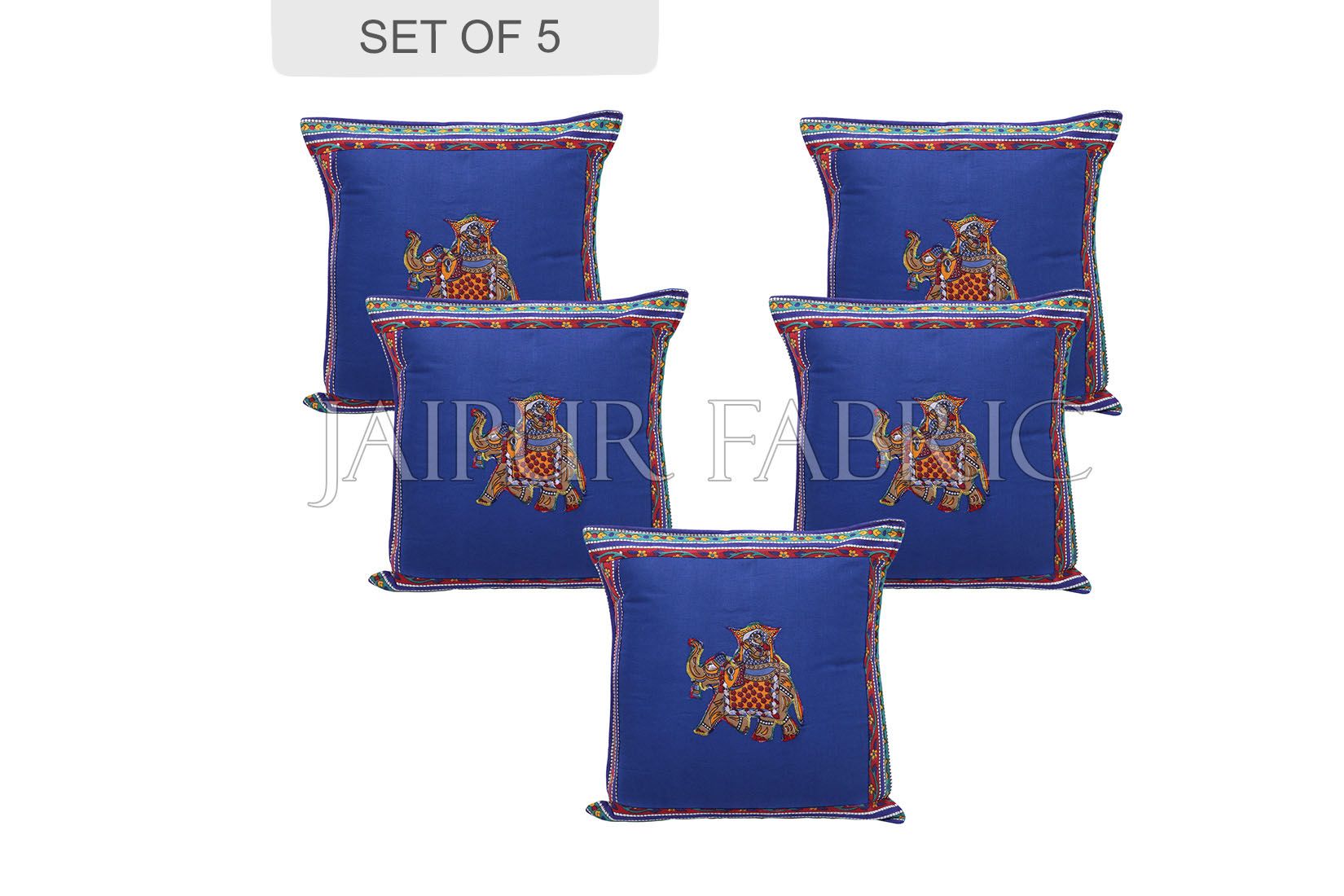 JaipurFabric® Blue Color Traditional Patch Work Cotton Cushion Cover