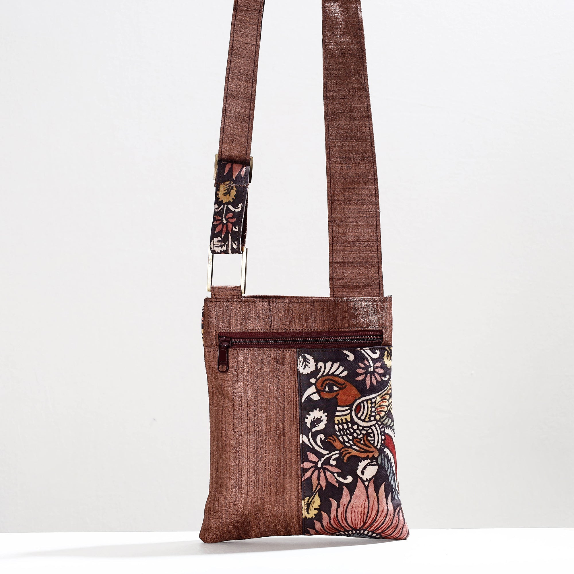 DWARAKA PLUS Brown - Handpainted Kalamkari Natural Dyed Ghicha Silk Sling Bag