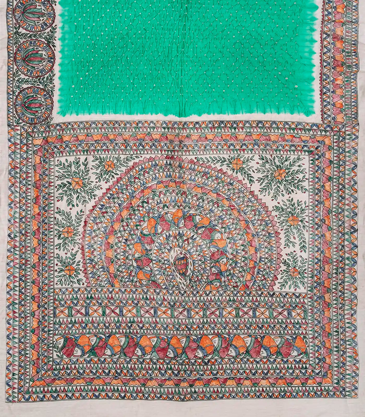RmKV Aquamarine Handwoven Bandhani Silk Saree With Printed Pallu-Aquamarine - view 2