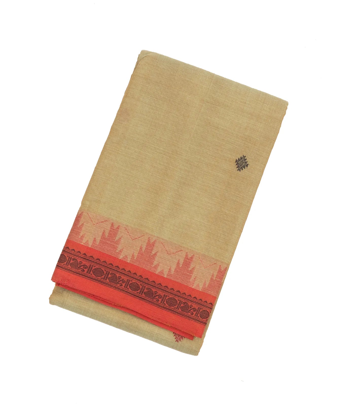 RmKV Taupe Handloom Kanchi Cotton Saree With Diamond Buttas