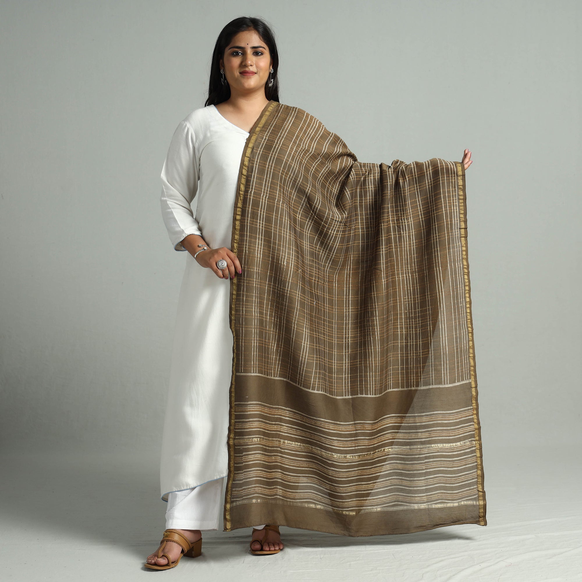 HAVELI CHRONICLES Brown - Akola Dabu Block Printed Handloom Chanderi Silk Dupatta 21