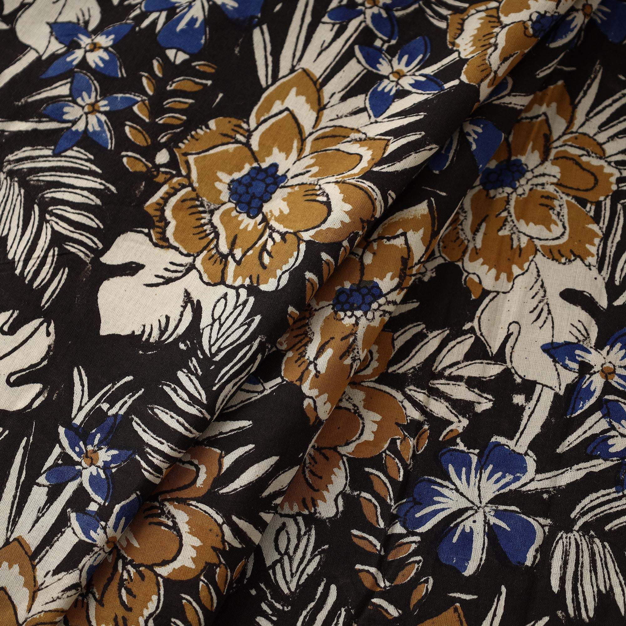 HAVELI CHRONICLES Black with Flowers Block Printed Cotton Bagru Fabric 18 - view 2
