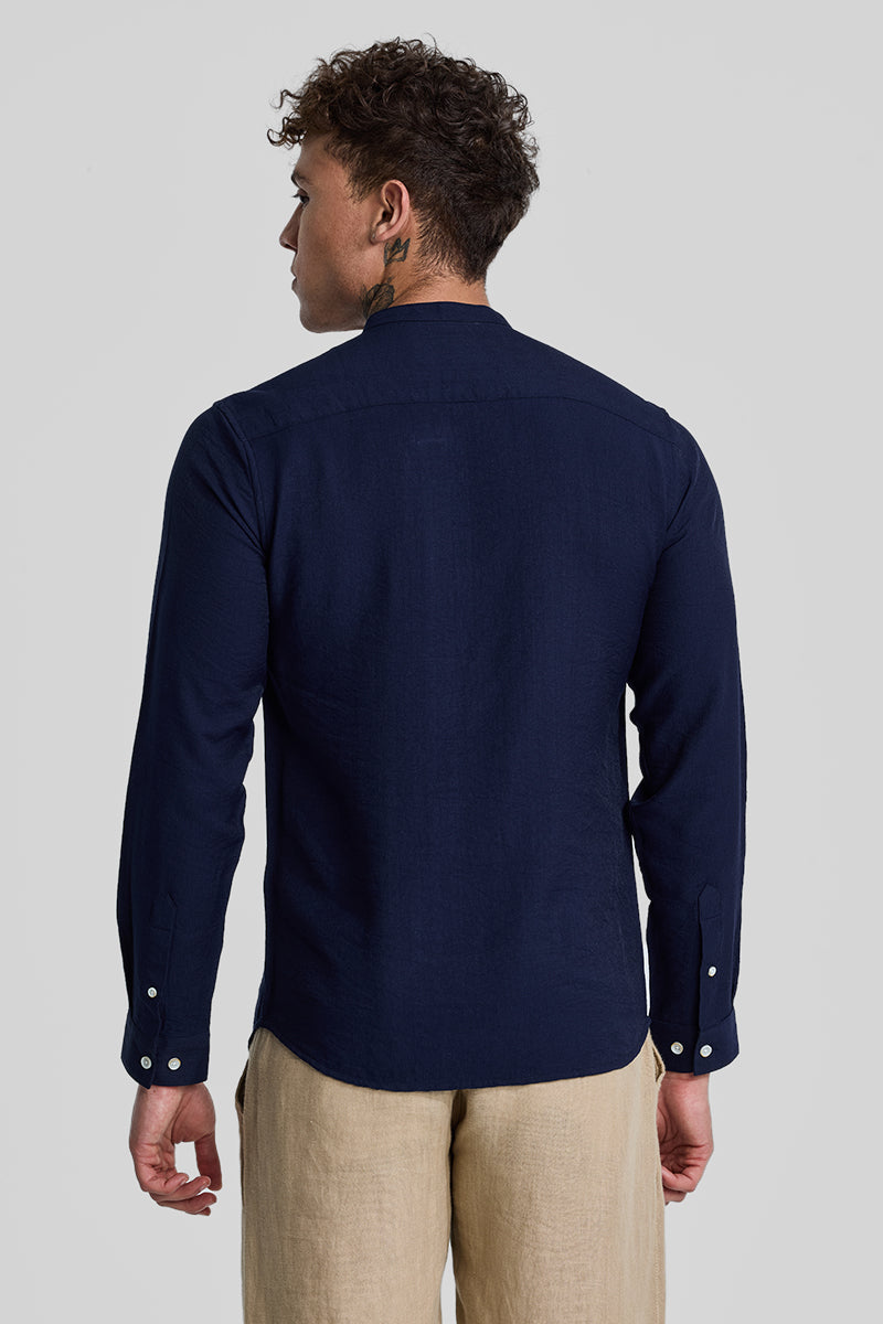 SNITCH Navy Textured Slim Fit Kurta - view 7