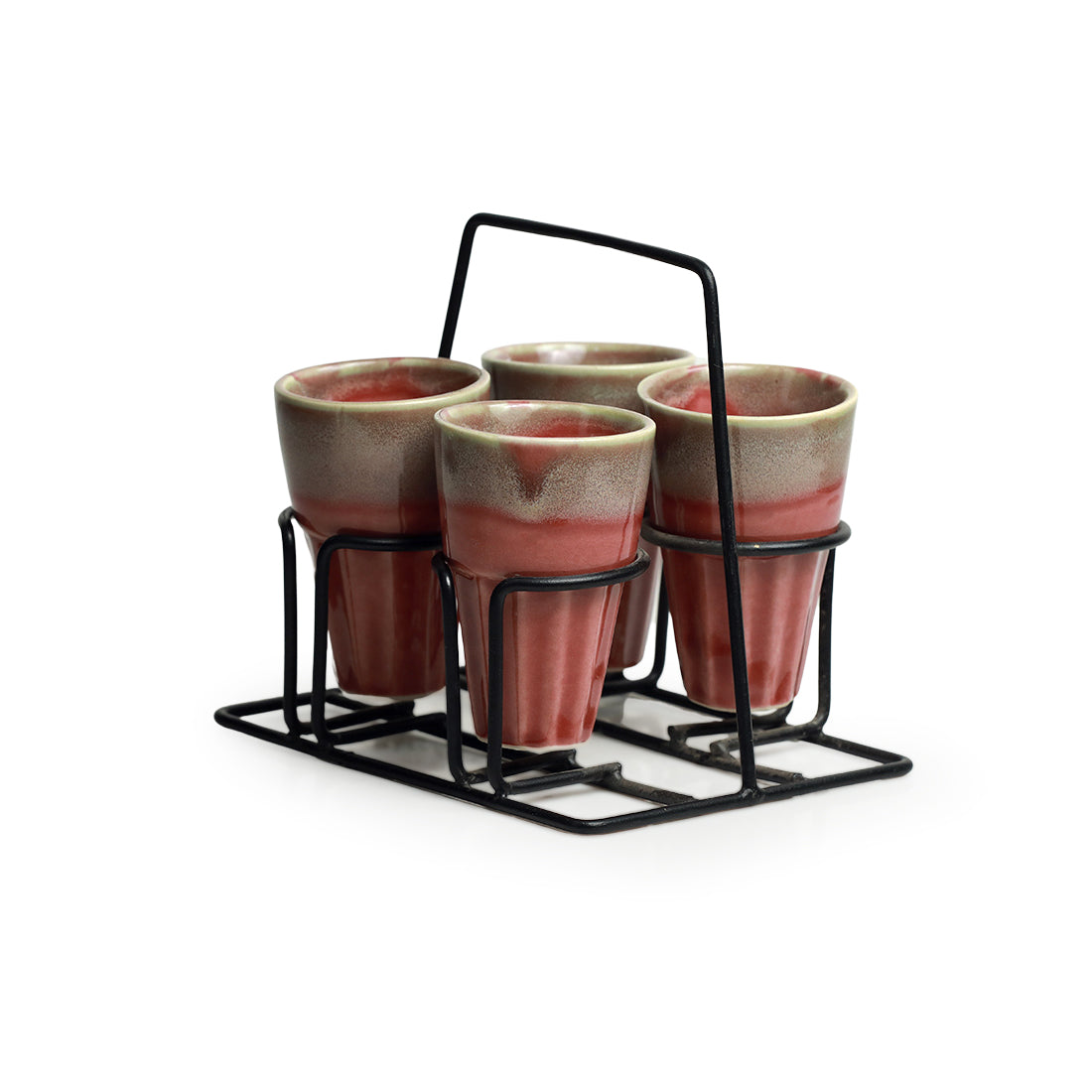 EXCLUSIVELANE 'Peachy Mood' Tea Chai Glasses In Stoneware With Iron Holder (Set of 4) - view 2