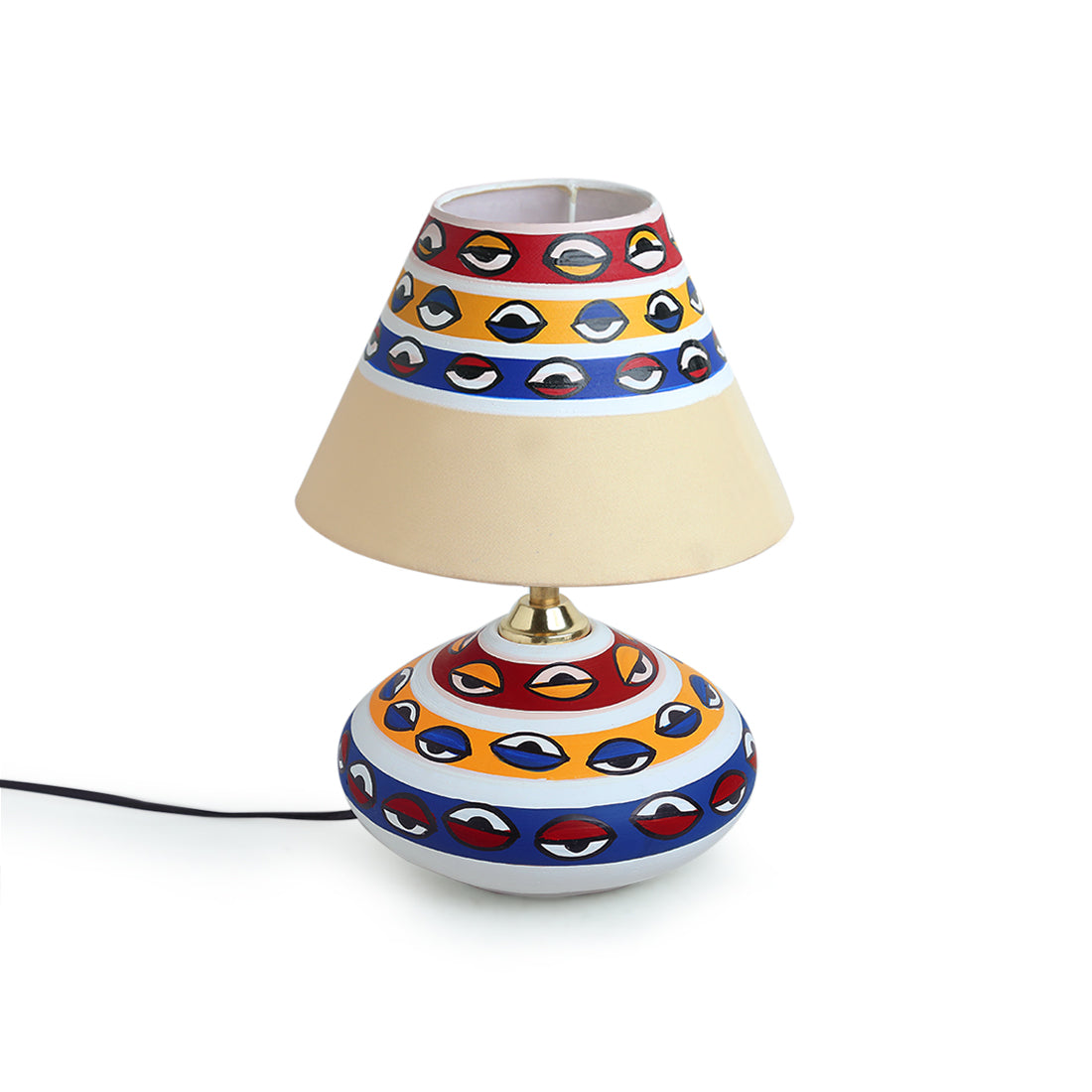 EXCLUSIVELANE 'The Eye of Horus' Handpainted Flat Matki Terracotta Table Lamp (11 inch) - view 3