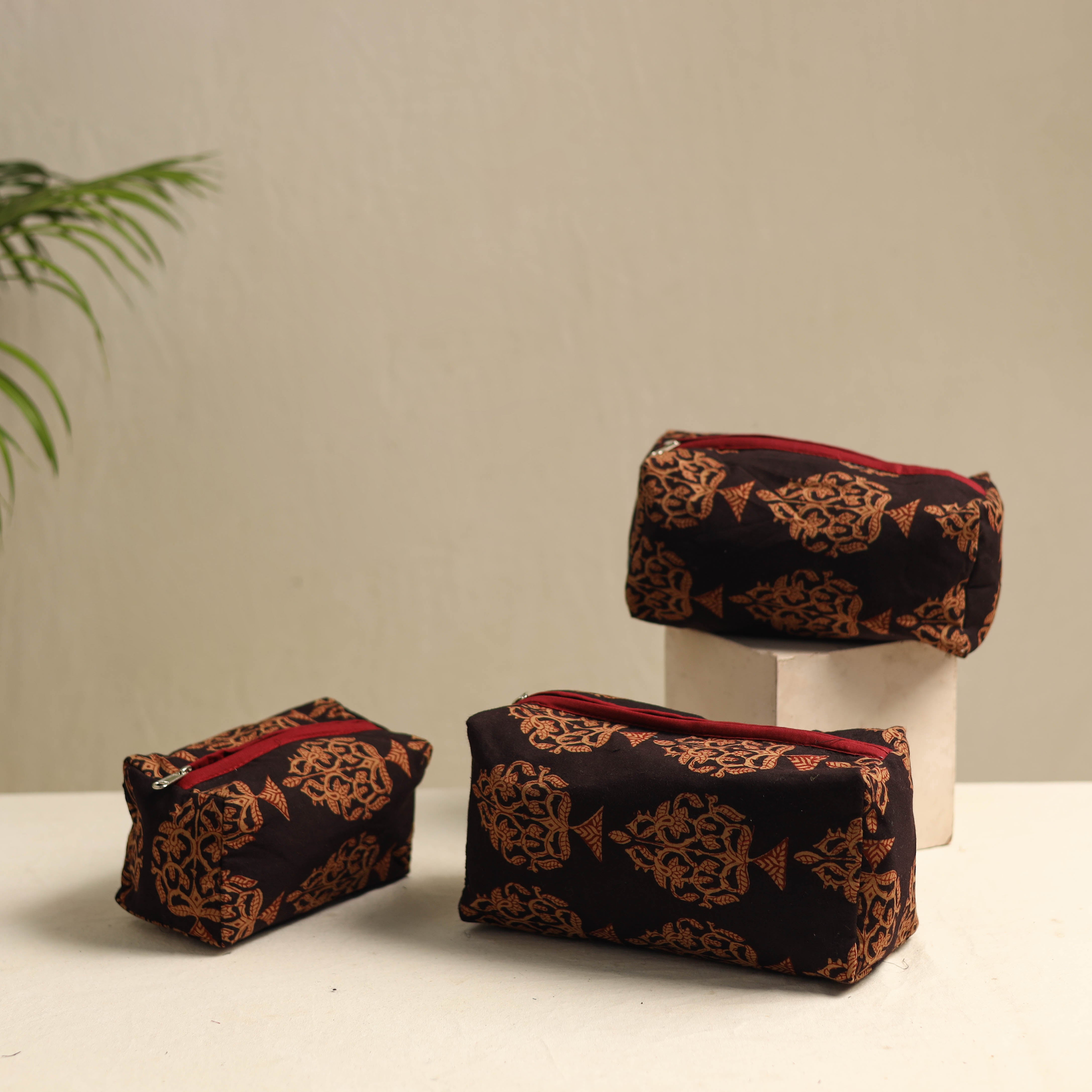 NOORI BAZAR Brown - Multipurpose Handmade Toiletry Bags (Set of 3) 28