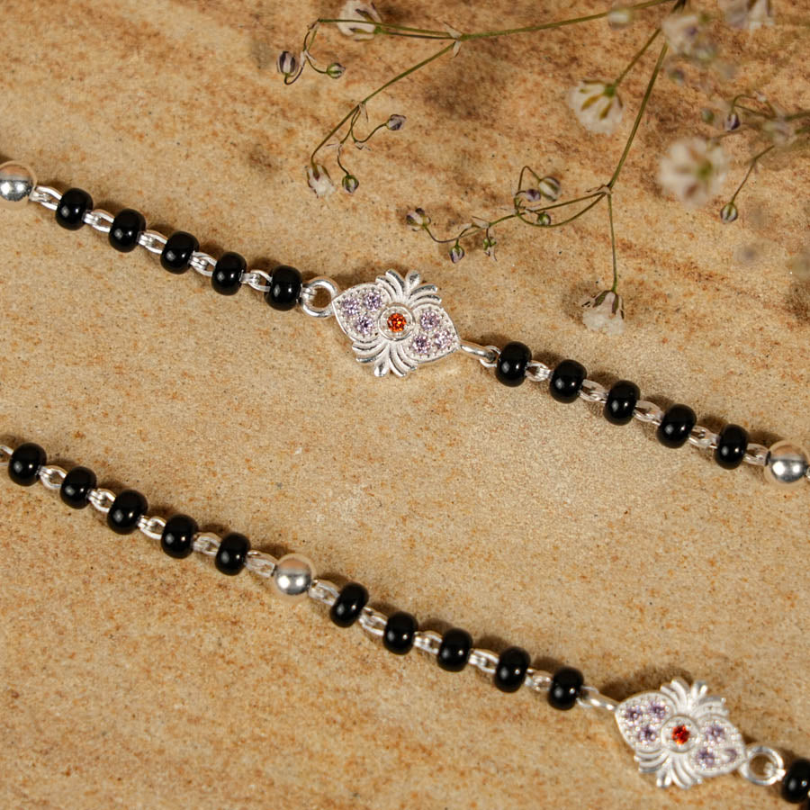 Prinjal Jewellers Black beads silver designer nazariya for kids