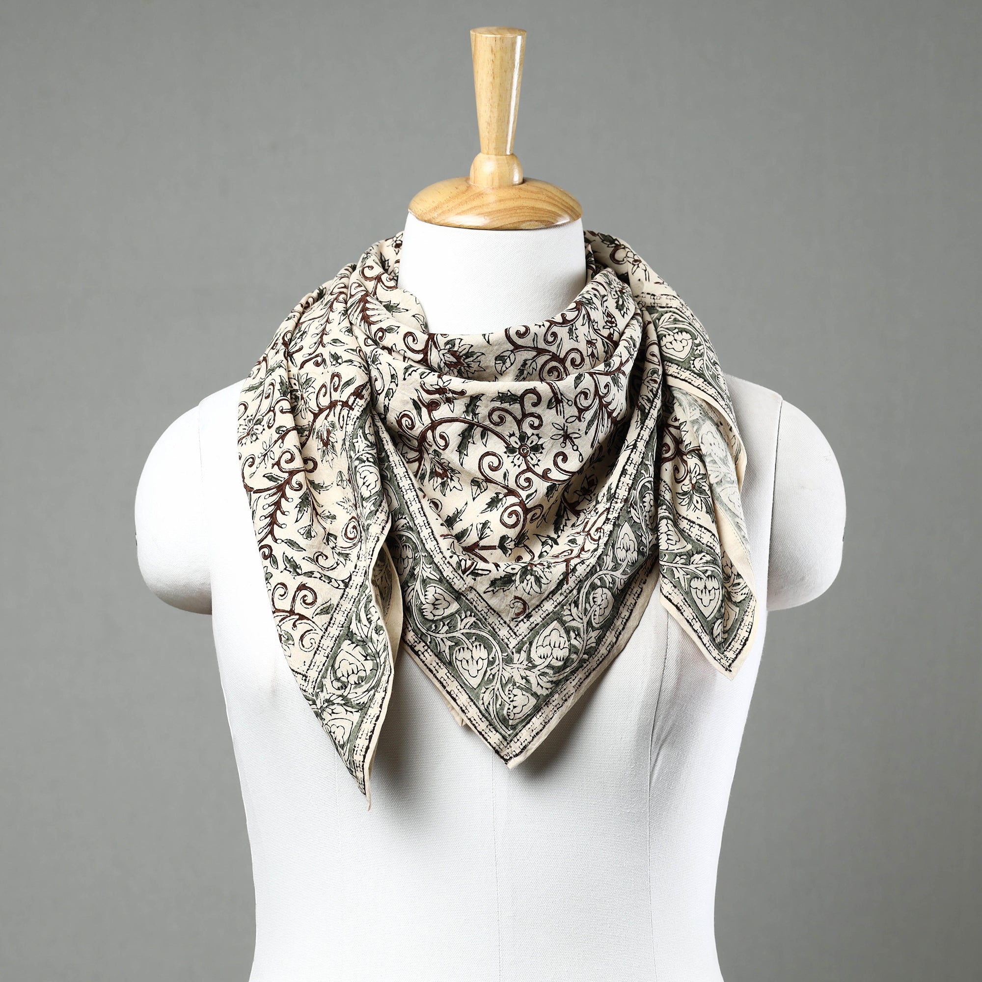 PITCHUKA SRINIVAS KALAMKARI PEDANA Beige - Pedana Kalamkari Block Printed Natural Dyed Cotton Scarf 88