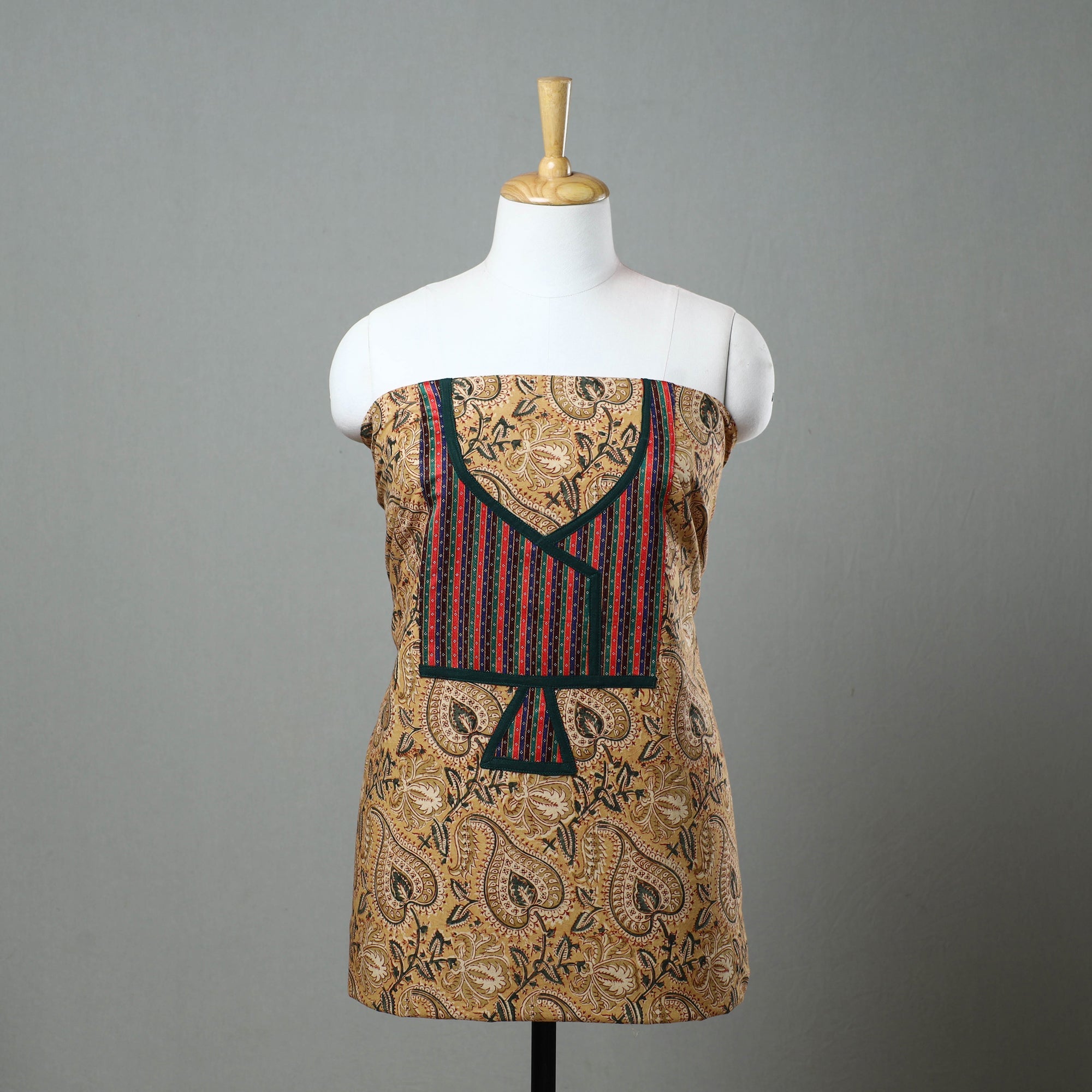 NOORI BAZAR Brown - Kalamkari Print Cotton Kurta Material with Patchwork (3m) 04