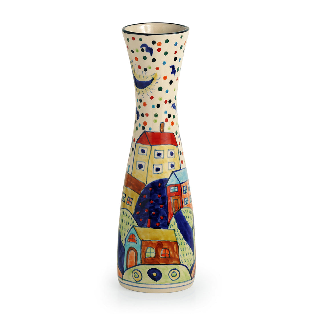 EXCLUSIVELANE 'The Hut Long-Neck' Handpainted Ceramic Vase (12 Inch) - view 2