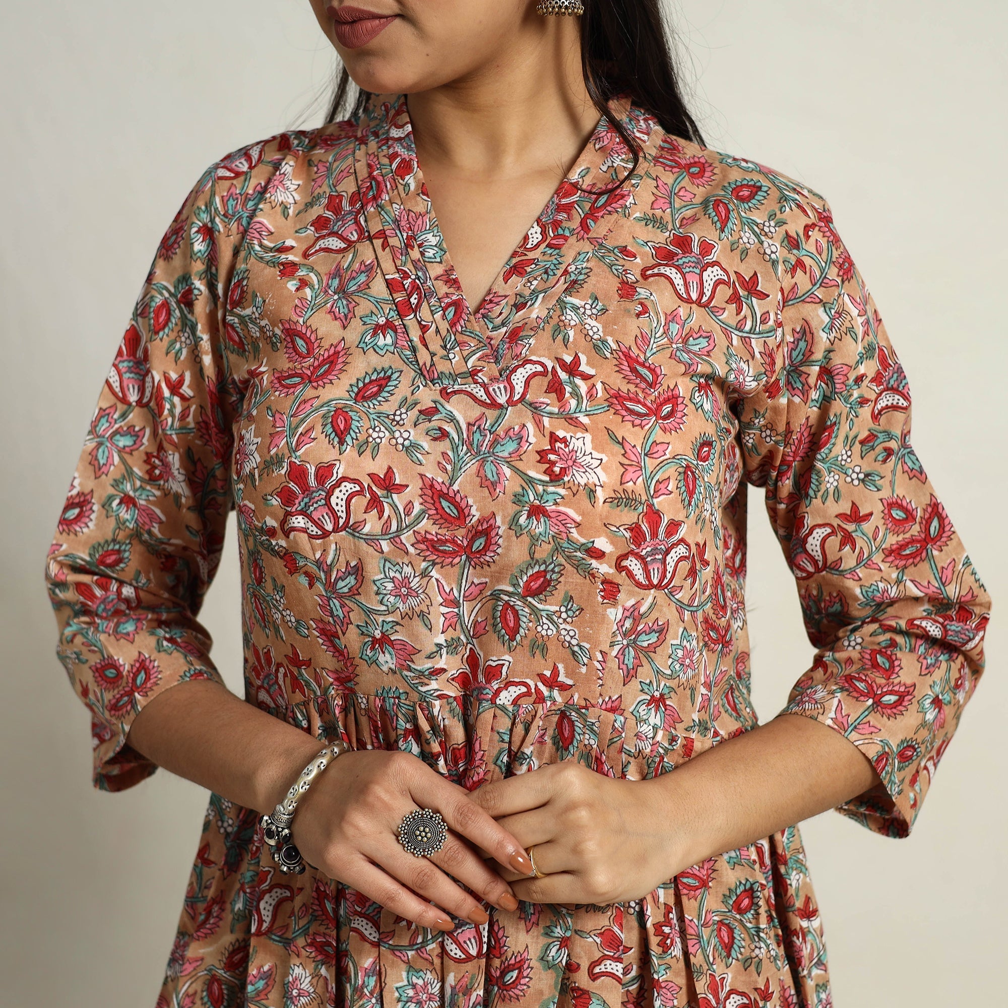 ITOKRI CASUALS Brown - Block Print Cotton Flared Sanganeri Kurta Set 04 - view 5