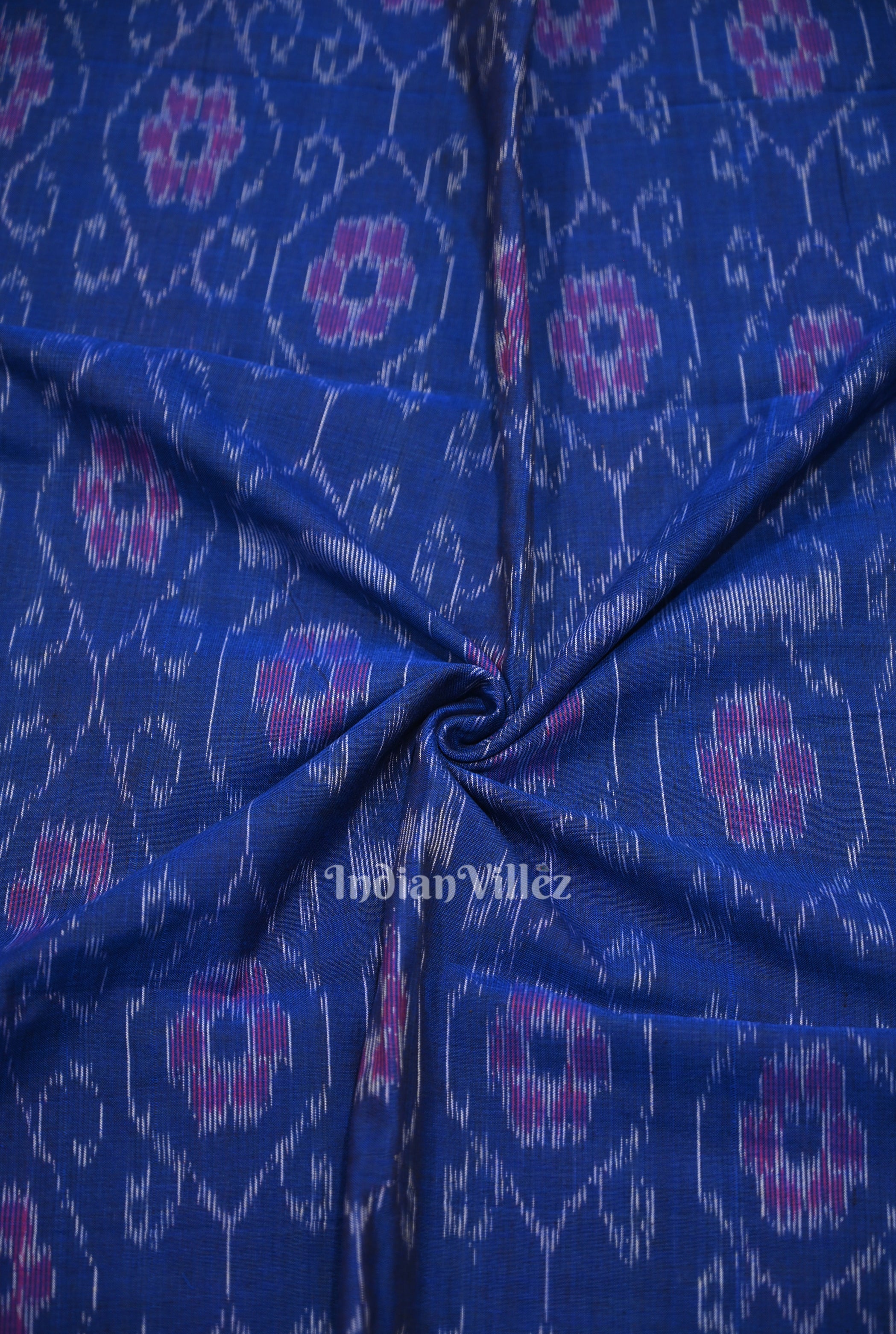 IndianVillèz Royal Blue Floral Theme Sambalpuri Ikat Cotton Fabric