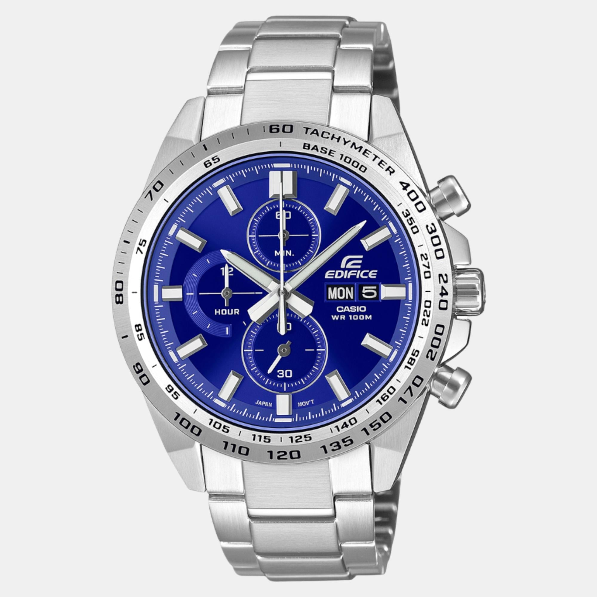Casio Edifice Men Quartz Blue Dial Chronograph Stainless Steel Watch ED594