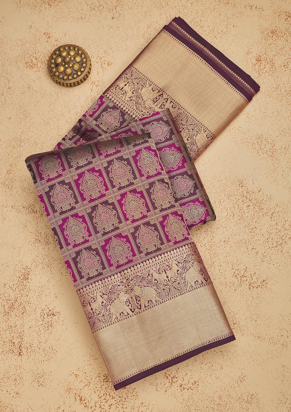 Koskii Wine Zariwork Pure Silk Saree – Women's