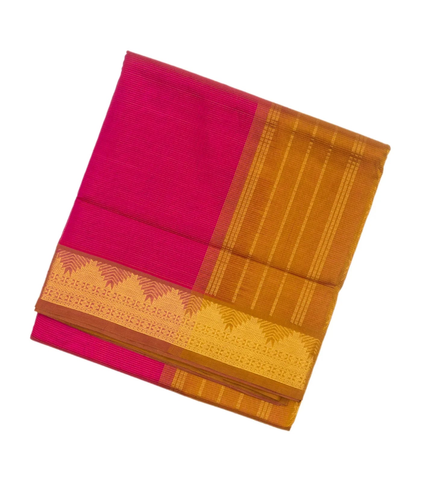 RmKV Hot Pink Handloom Silk Cotton Saree With Zari Stripes