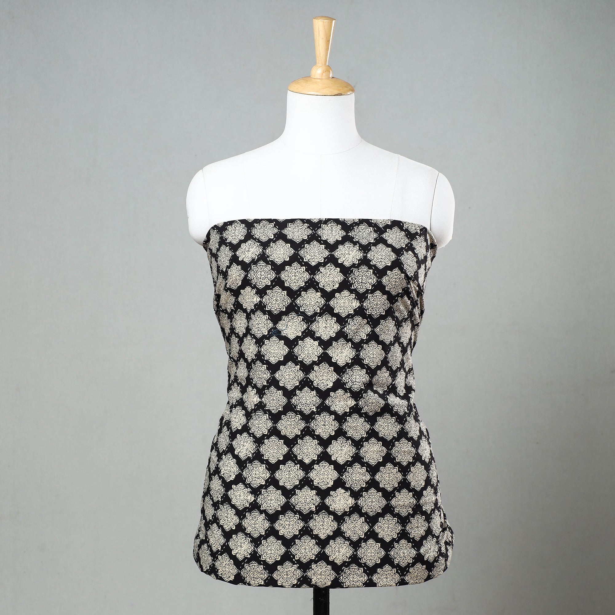 ARTISAN HAND BLOCK PRINTS Black - Special Tagai Work Block Printed Cotton Kurta Material - 2 meter