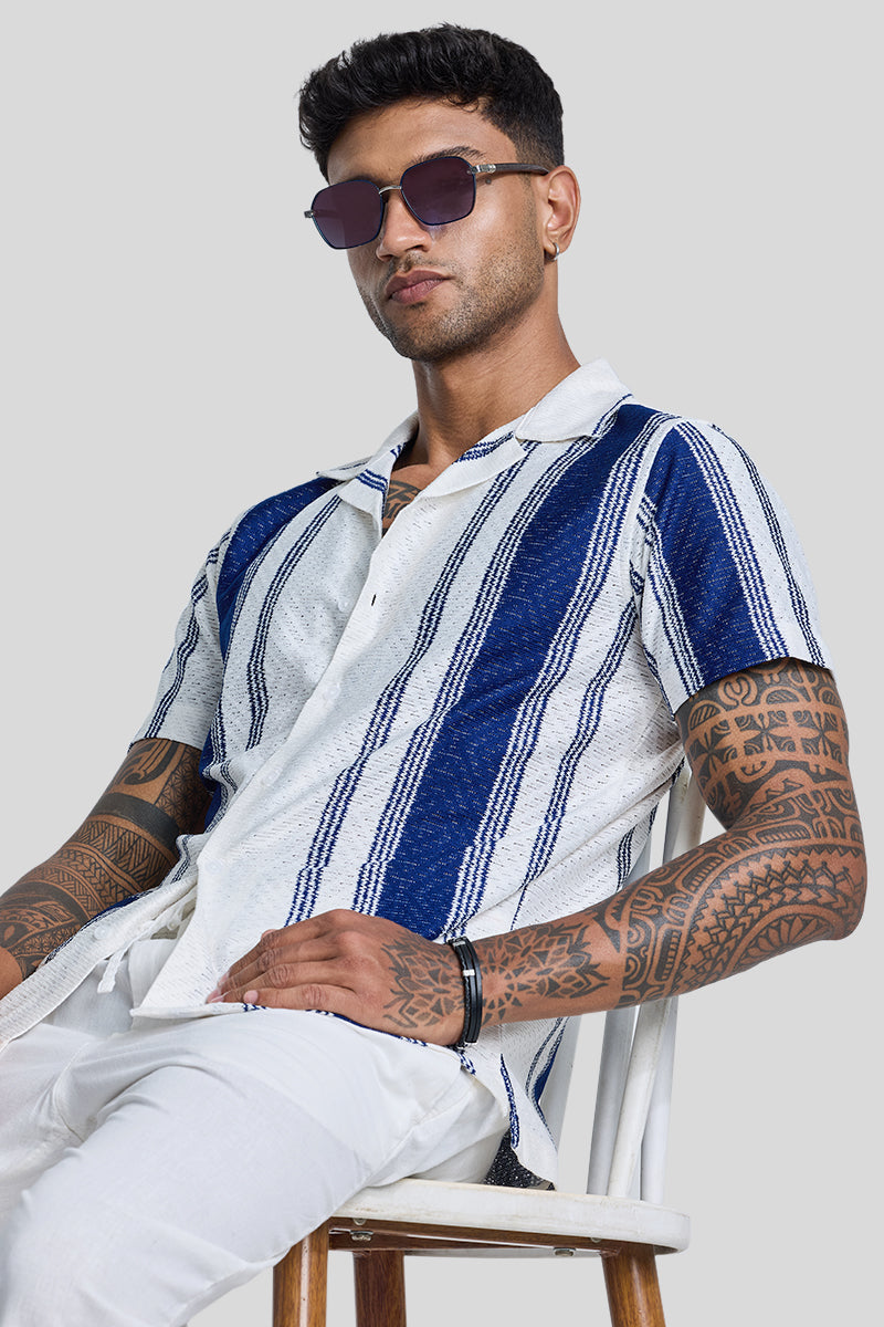 SNITCH Dark Blue Stripes Crochet Shirt