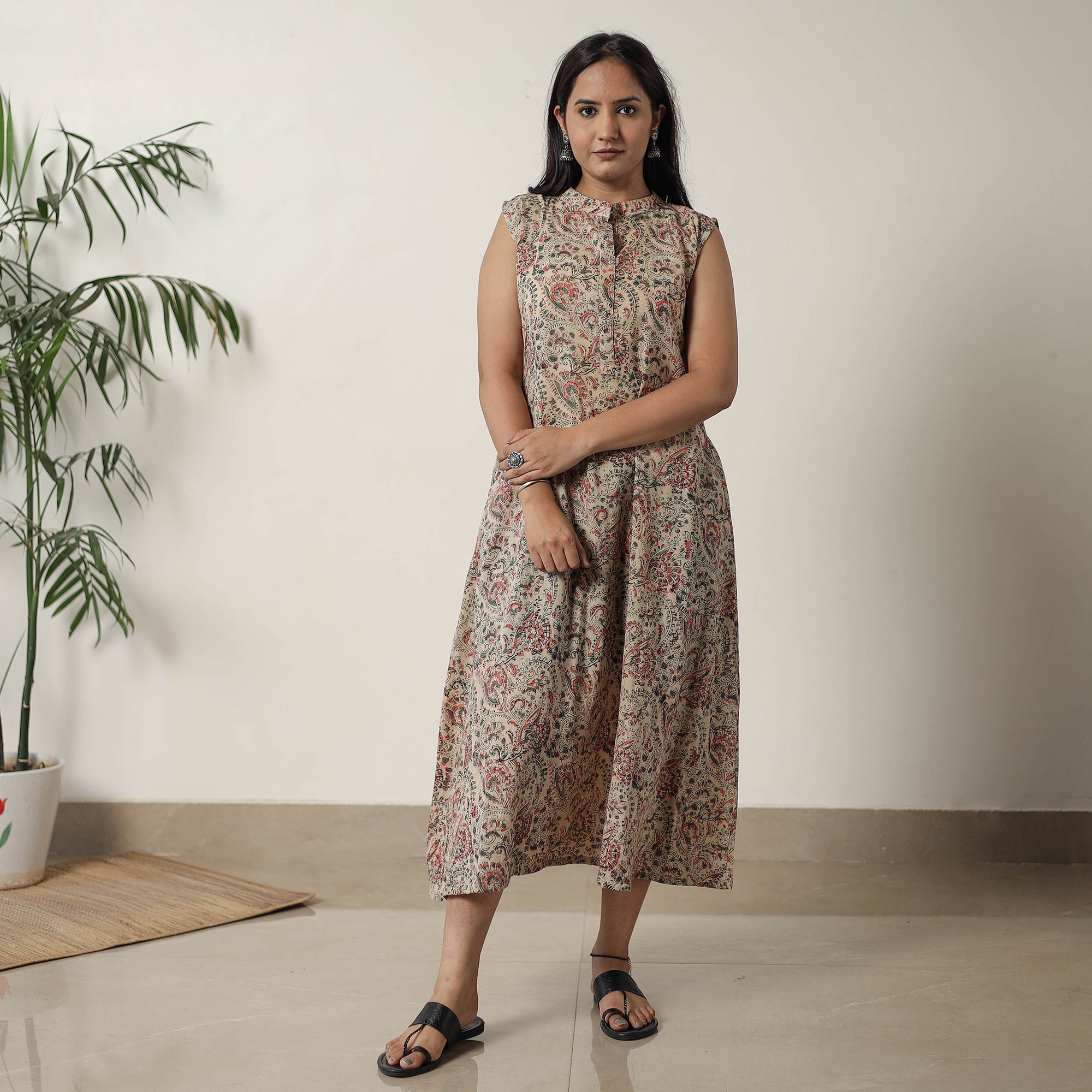 ITOKRI CASUALS Beige - Pedana Kalamkari Block Printed Cotton Dress 16
