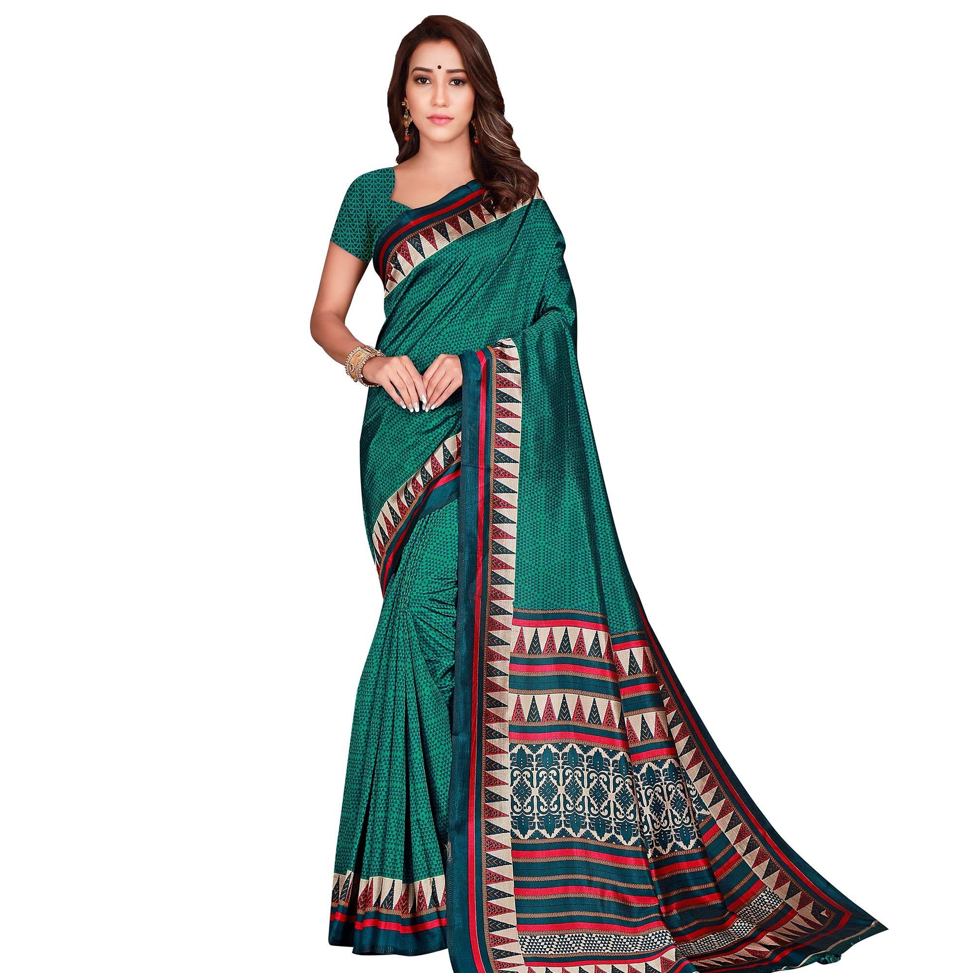 Peachmode Impressive Green Colored Casual Wear Printed Art Silk Saree