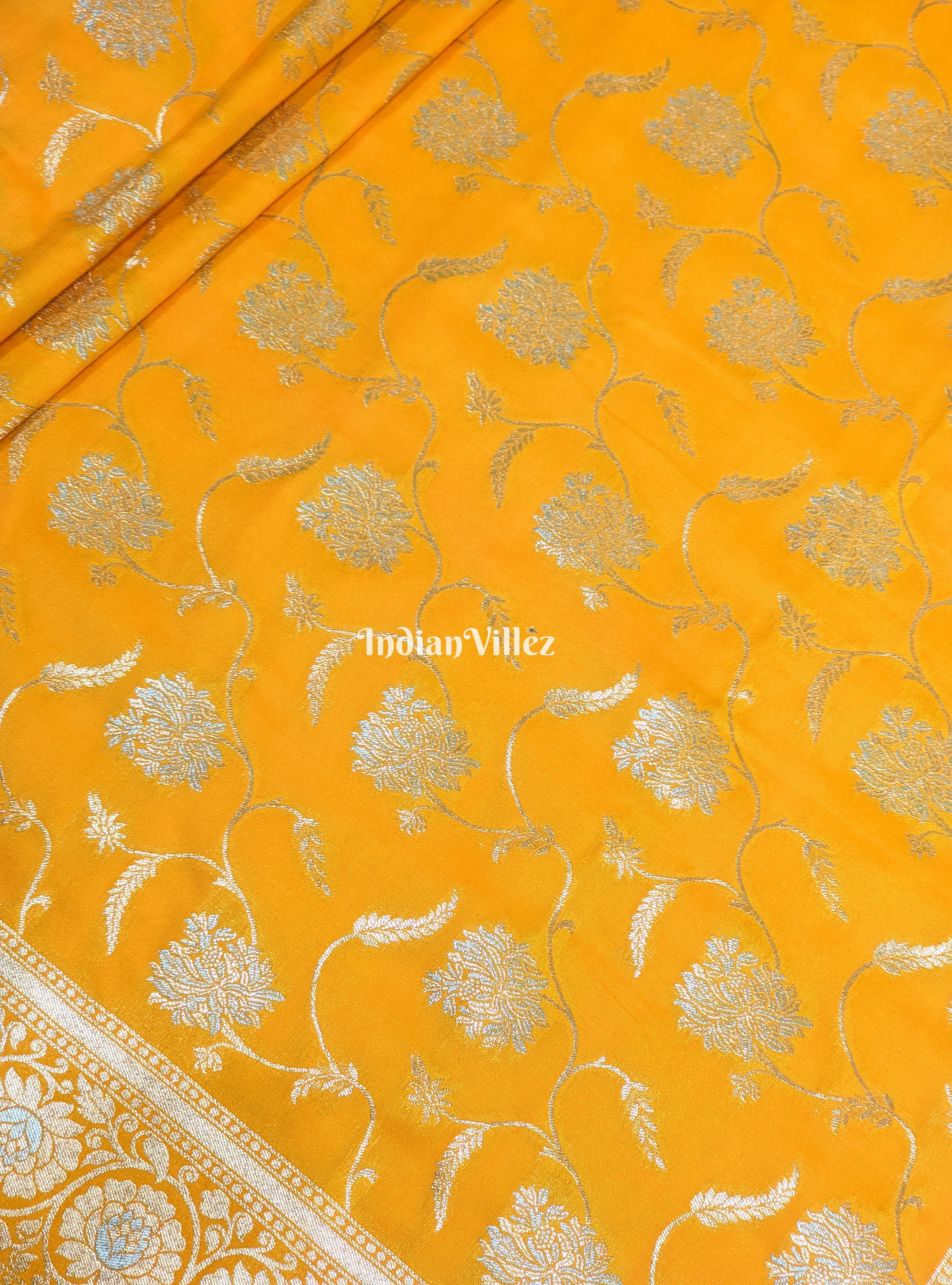 IndianVillèz Yellow Floral Design Pure Banarasi Katan Saree - view 4