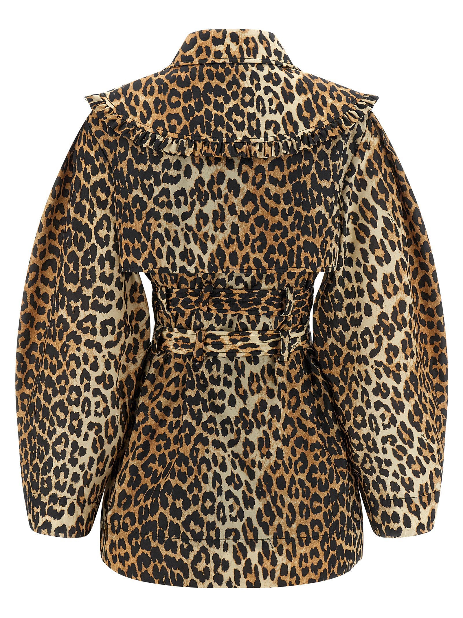 Ganni Leopard Duchesse Nylon Short Trench Coat - view 3