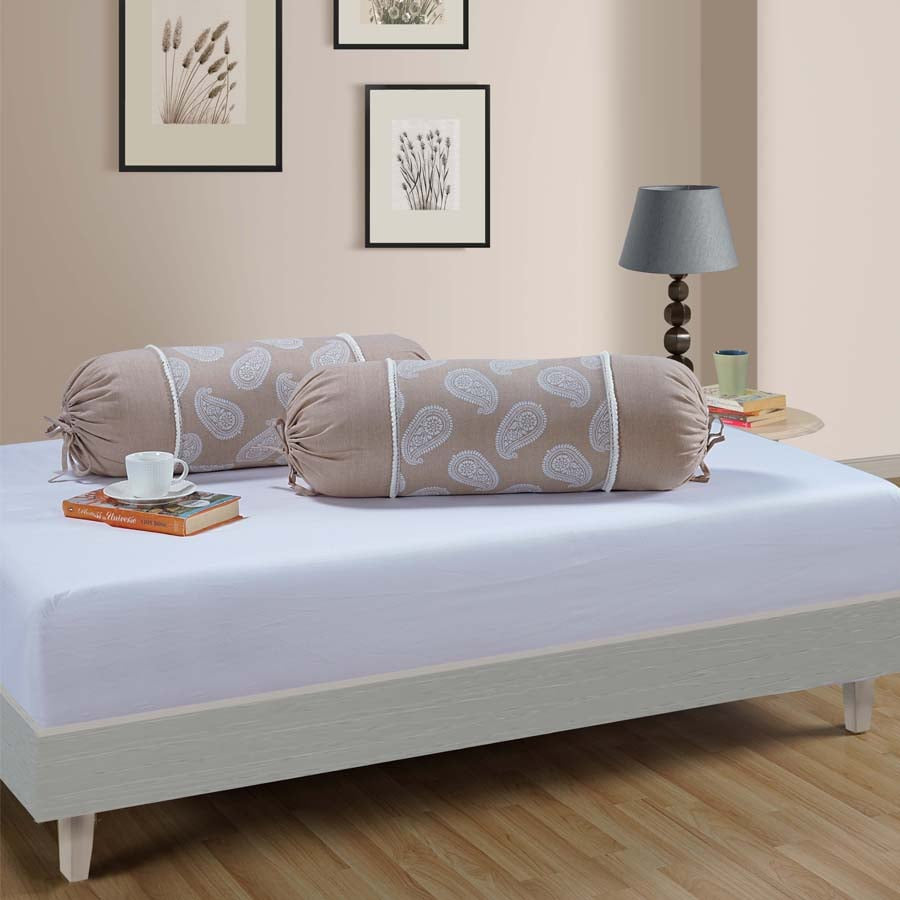 Swayam India Gharana Bolster Cover Beige And White -10505 - view 2