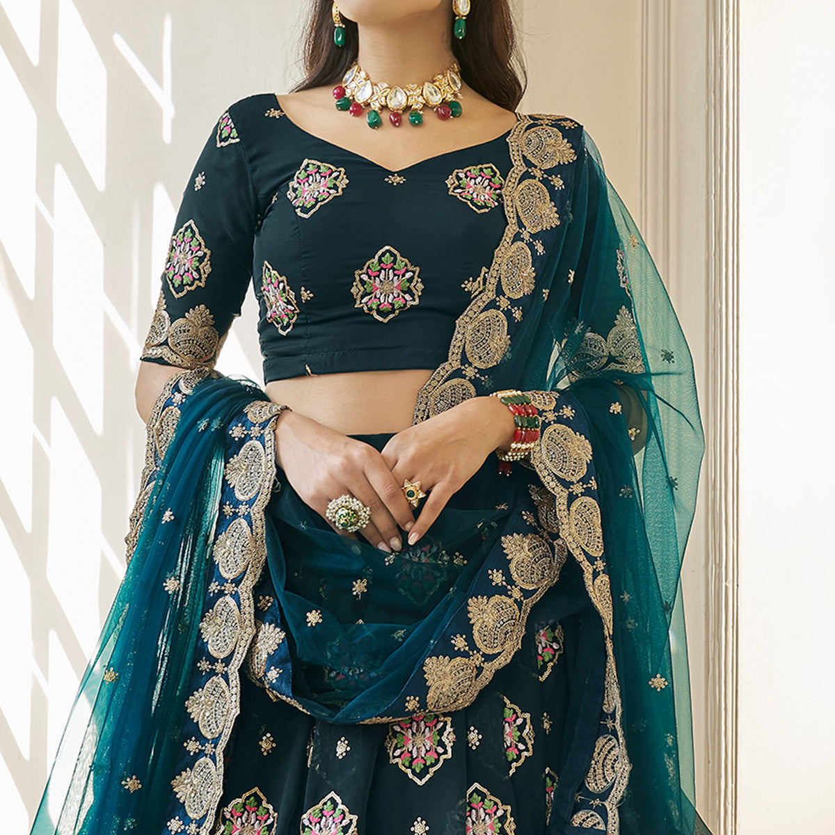Peachmode Morpich Sequins Embroidered Organza Lehenga Choli - view 3