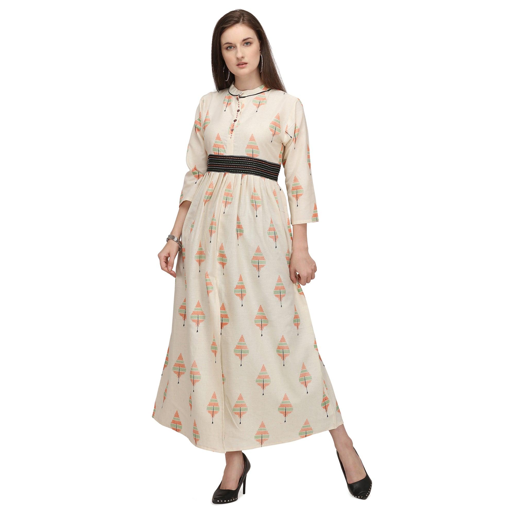 Peachmode Seller Glorious Offwhite - Peach Colored Casual Wear Cotton Long Kurti