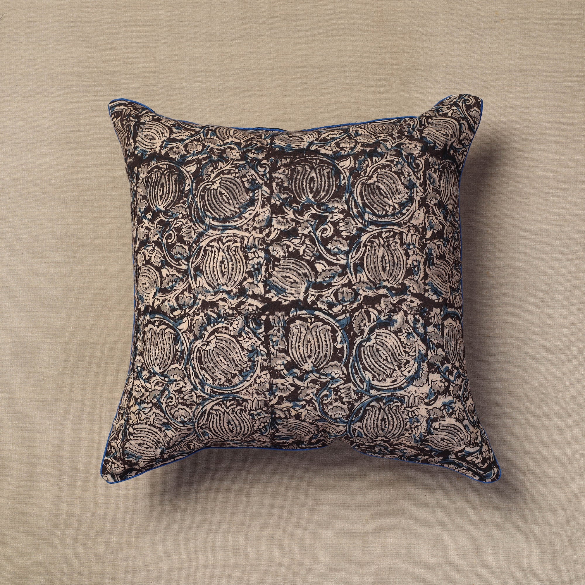 NOORI BAZAR Brown - Block Print Cotton Kalamkari Cushion Cover (16 x 16 in) 13