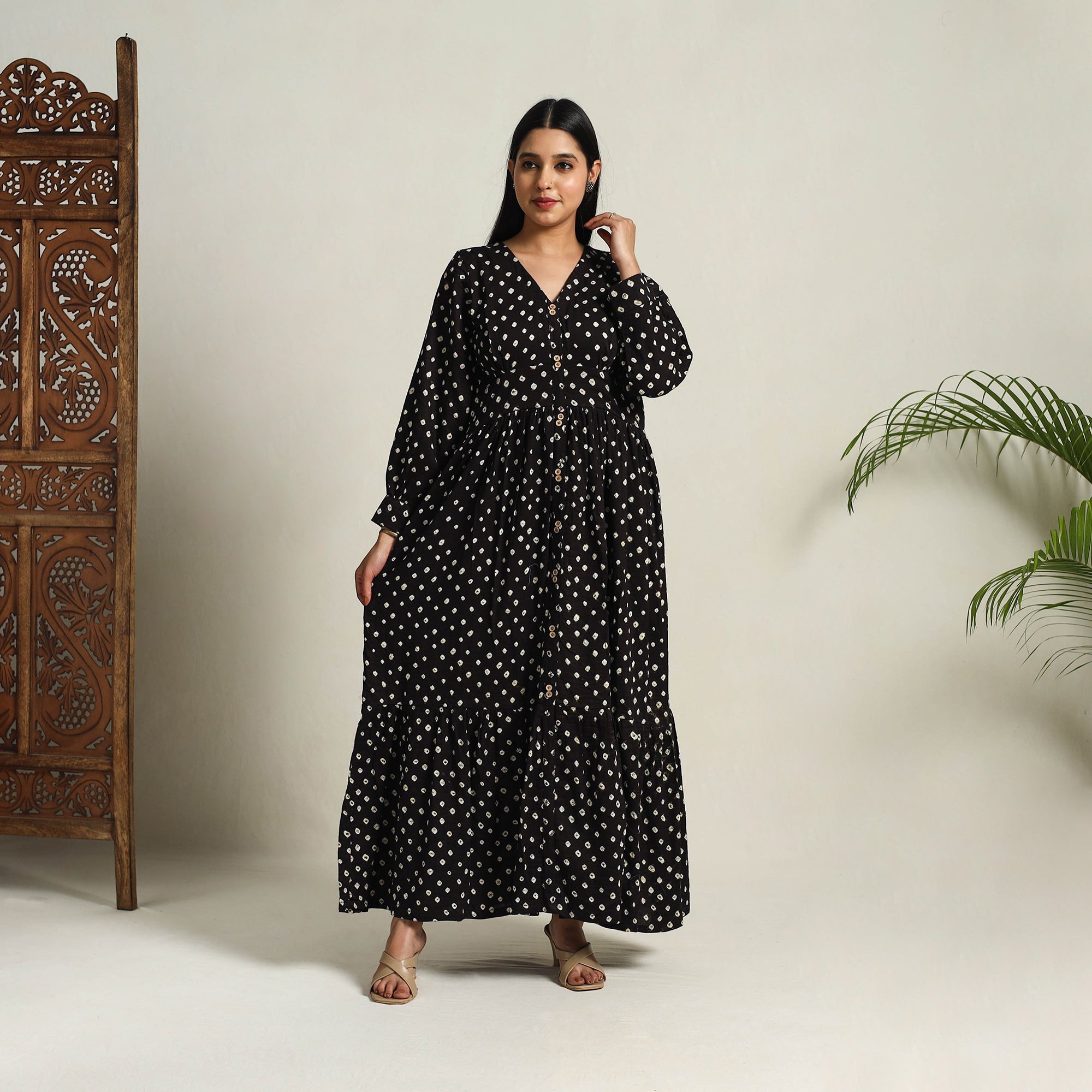 ITOKRI CASUALS Black - Tie & Dye Cotton Tiered Fit & Flare Bandhani Dress 07