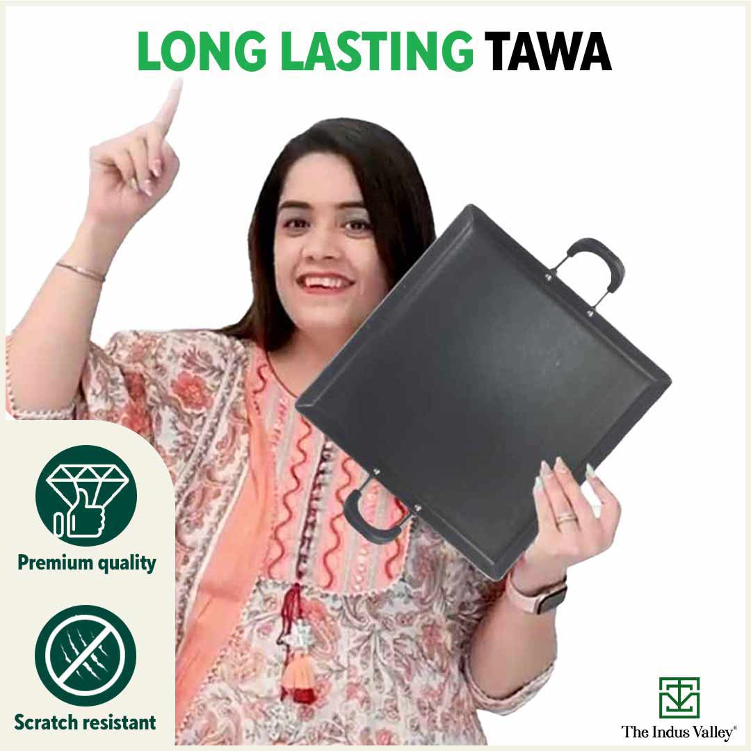 The Indus Valley 100% Pure Sheet Iron Tawa, Square, Cool Bakelite Handle, Seasoned, Toxin-free, Induction, 29.5cm, 1.88kg - view 10