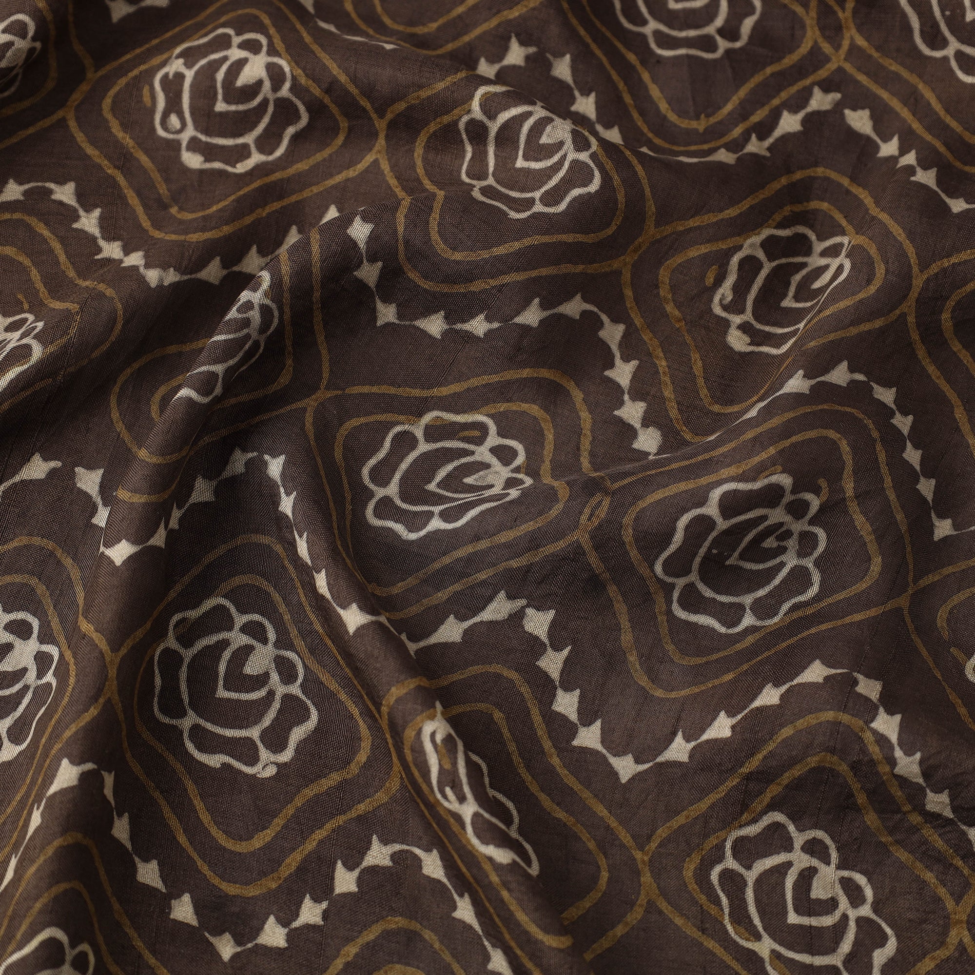 HAVELI CHRONICLES Brown - Akola Hand Block Printed Mulberry Silk Fabric 01 - view 3