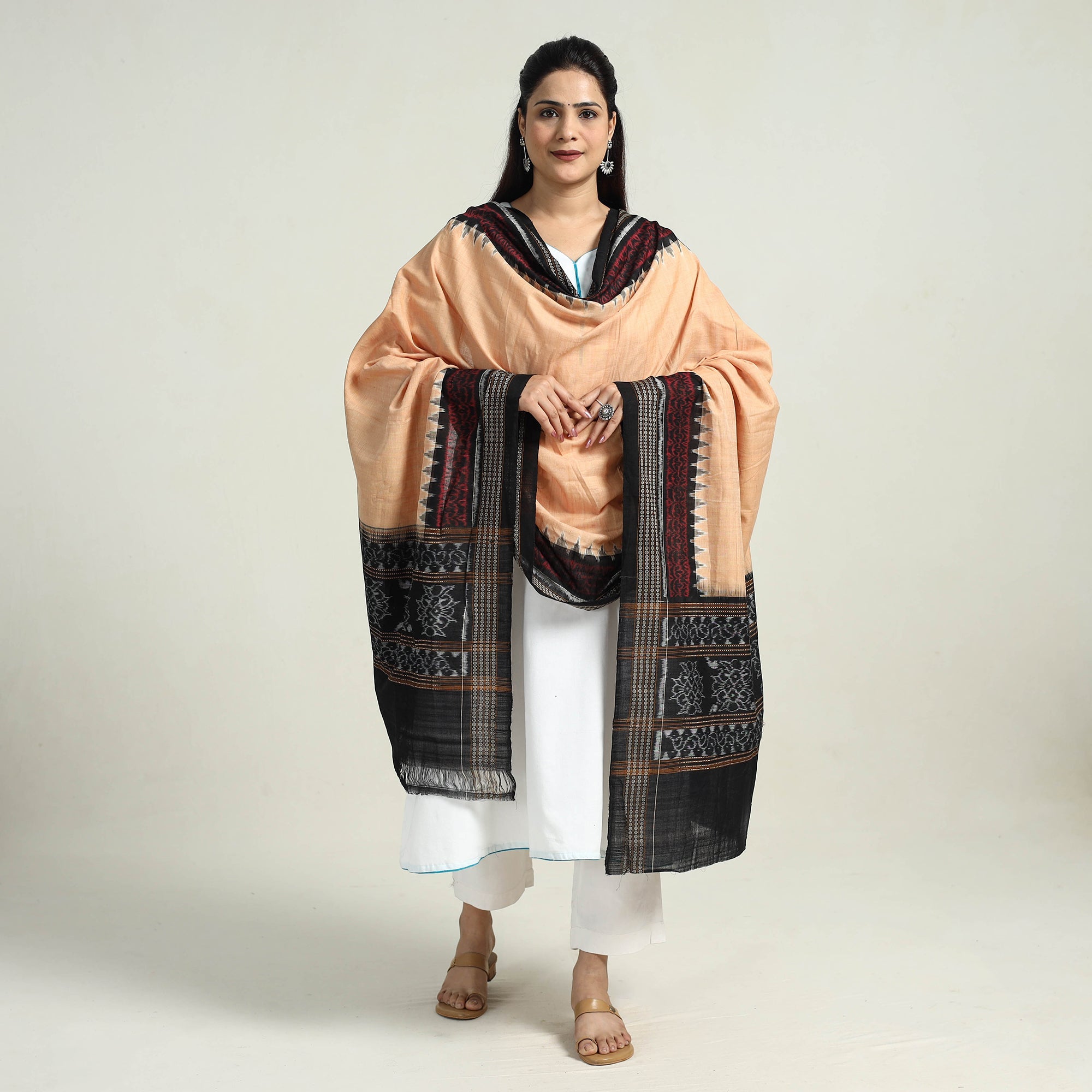 ASHOKA ASSEMBLE - CELEBRATING CRAFTS OF ODISHA Beige - Sambalpuri Ikat Weave Handloom Cotton Dupatta 04