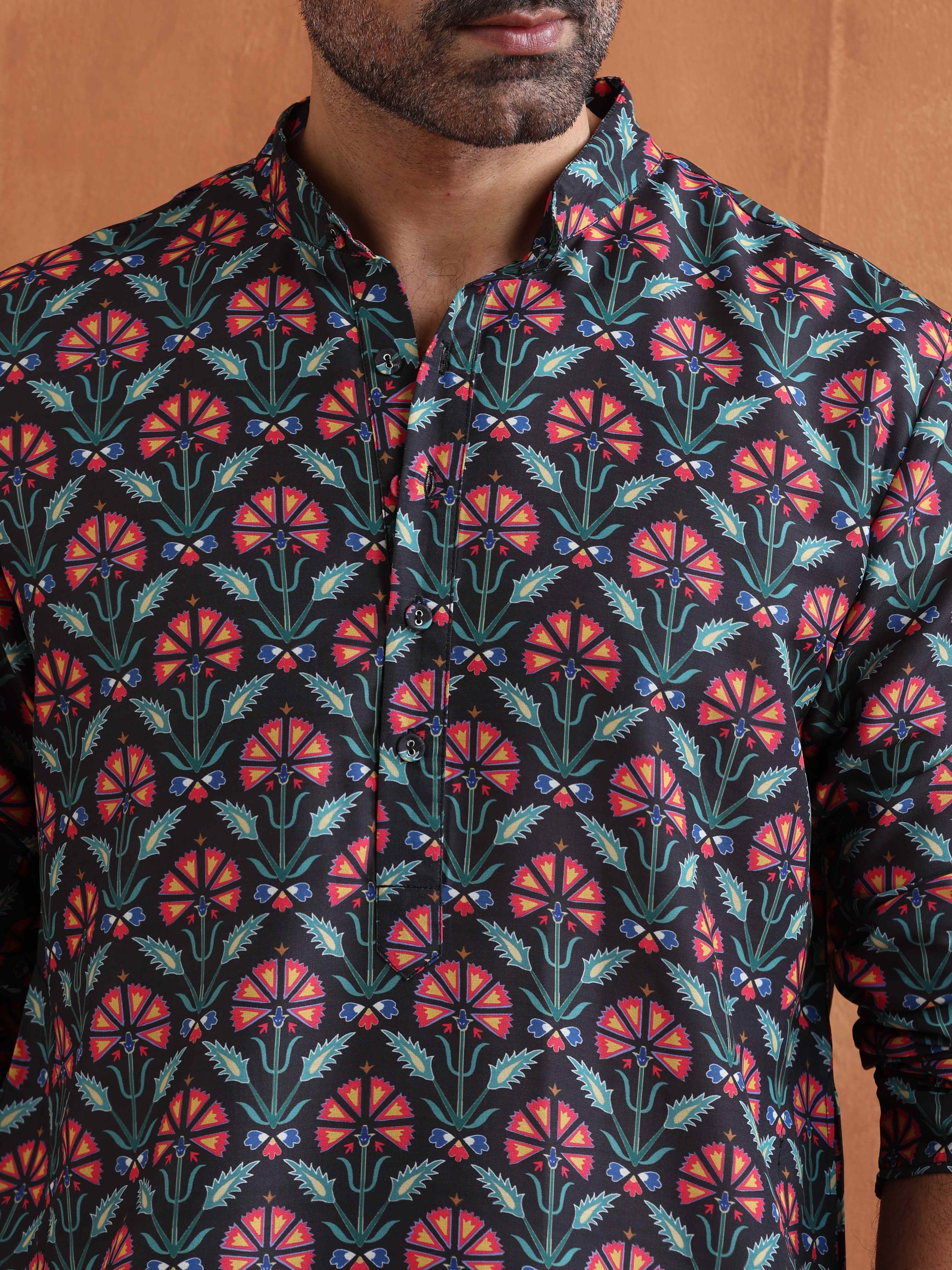 trueBrowns Men's Black printed Kurta - view 4