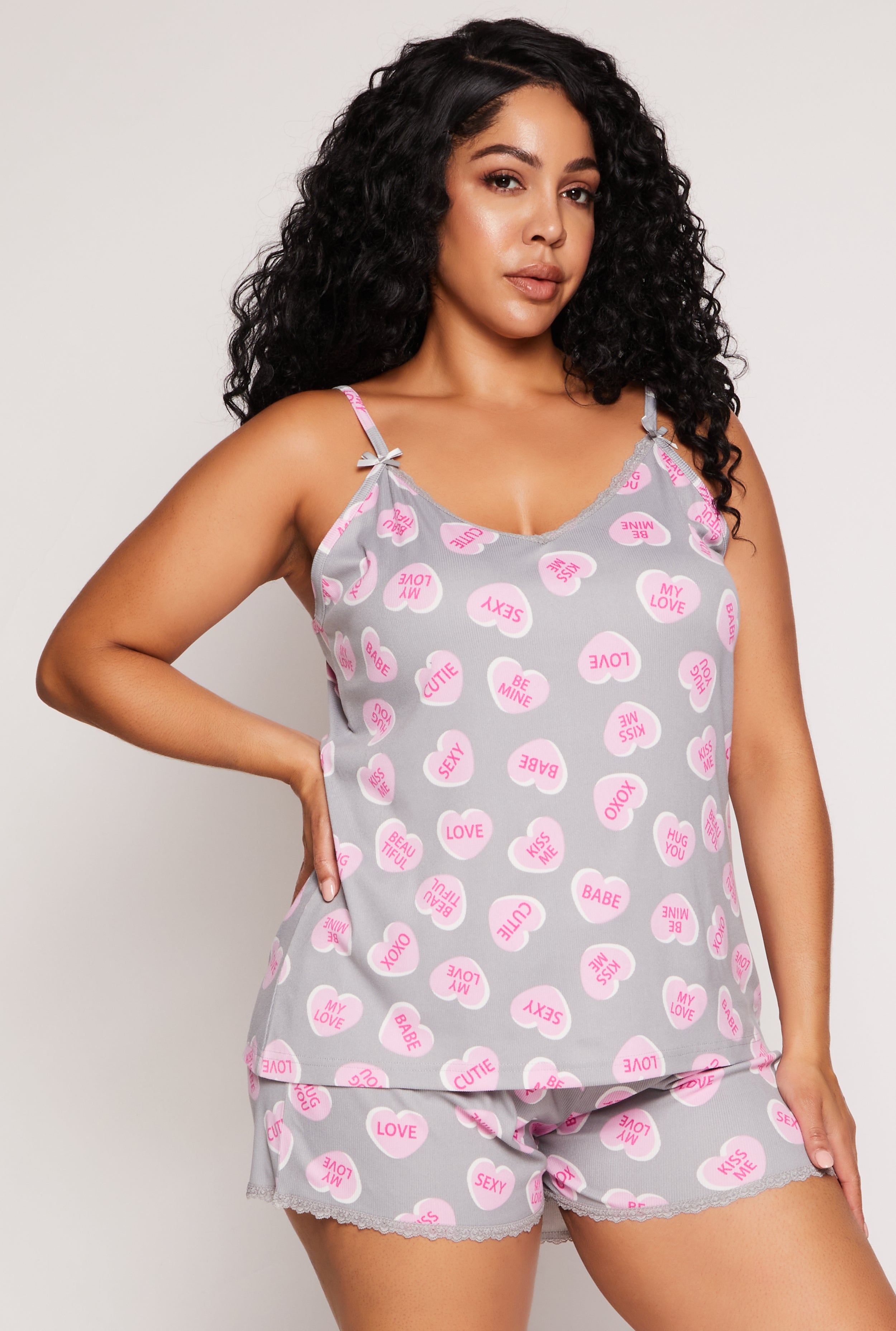 Rainbow Shops Plus Size Heart Graphic Print Pajama Cami and Shorts