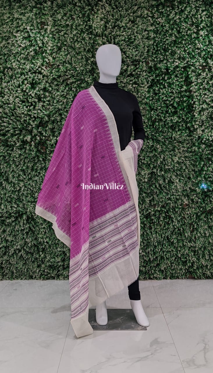 IndianVillèz Purple Butta Design Sambalpuri Ikat Cotton Dupatta
