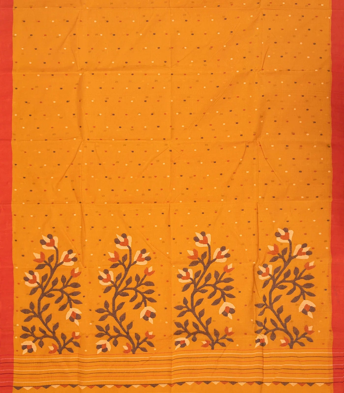 RmKV Turmeric Yellow Handloom Dhakai Cotton Saree With Coin Motifs-Turmeric Yellow - view 2