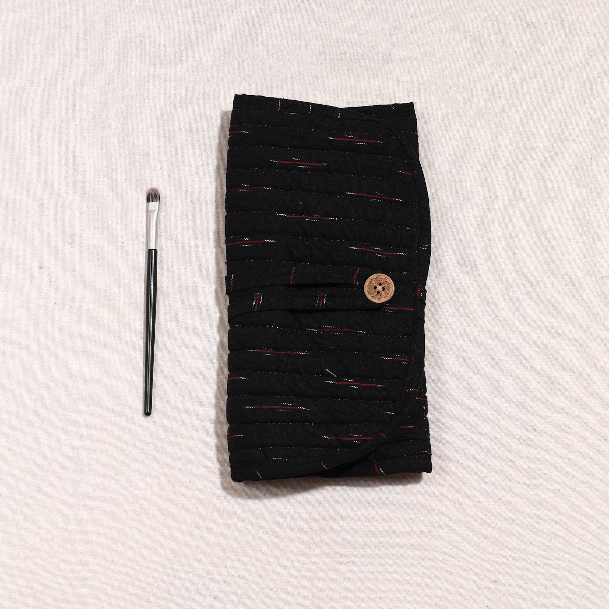 NOORI BAZAR Black - Ikat Fabric Multipurpose Segmented Make-up Brush Wrap Pouch/Case - view 2