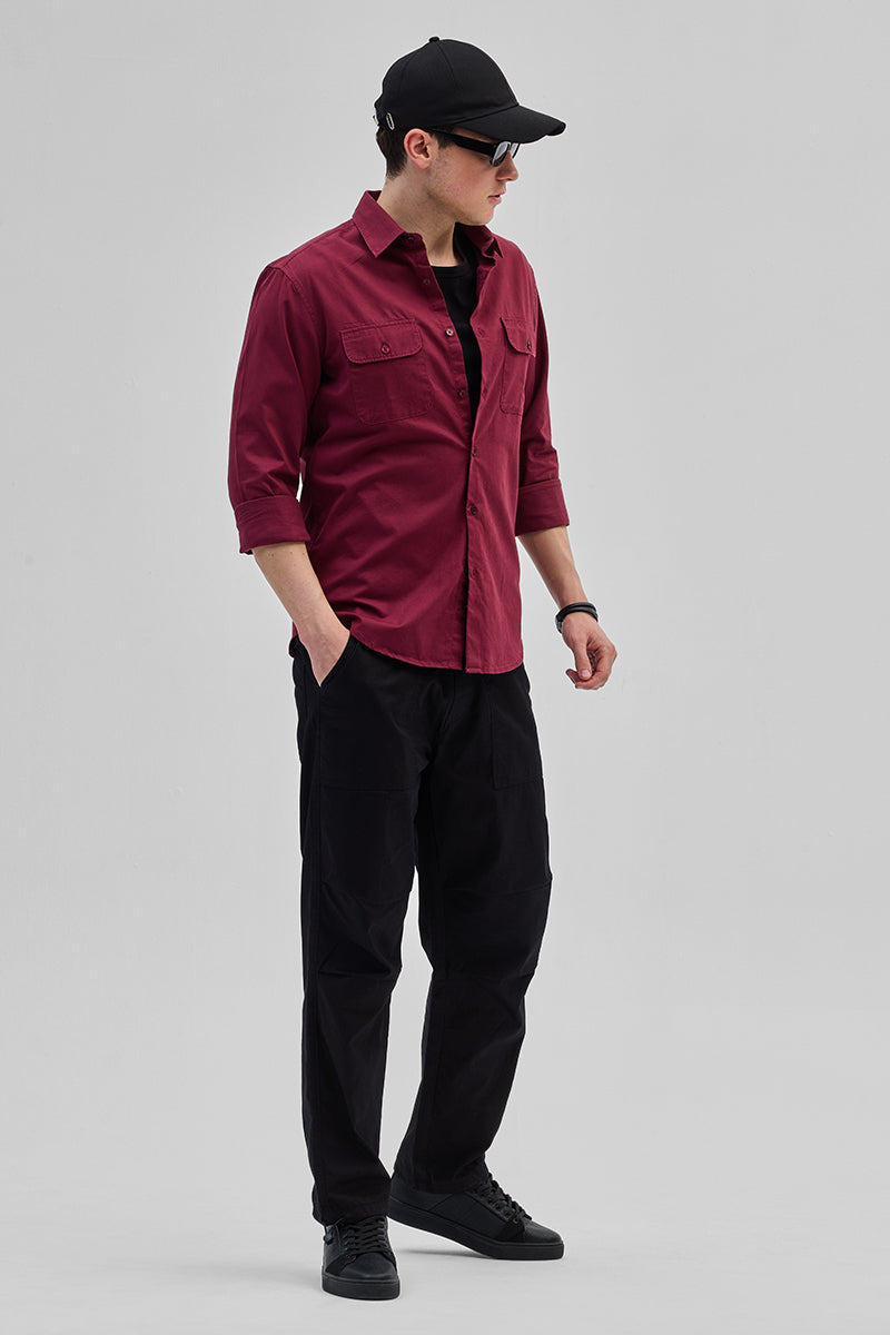 SNITCH Maroon Solid Double Pocket Overshirt - view 3