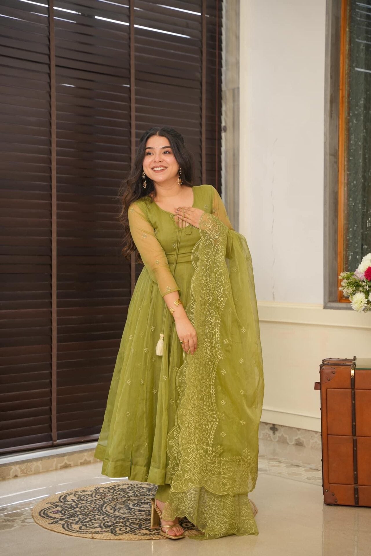 Idaho-o Mochi green organza suit set