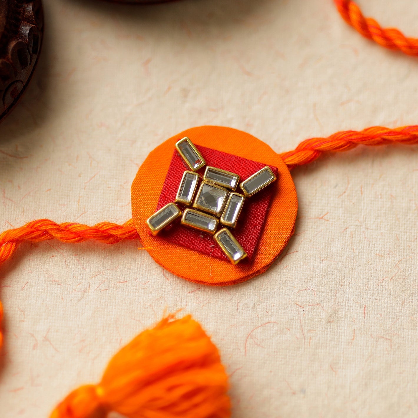 Bead & Kundan Work Fabric Rakhi by Abira Creations 01 - view 2
