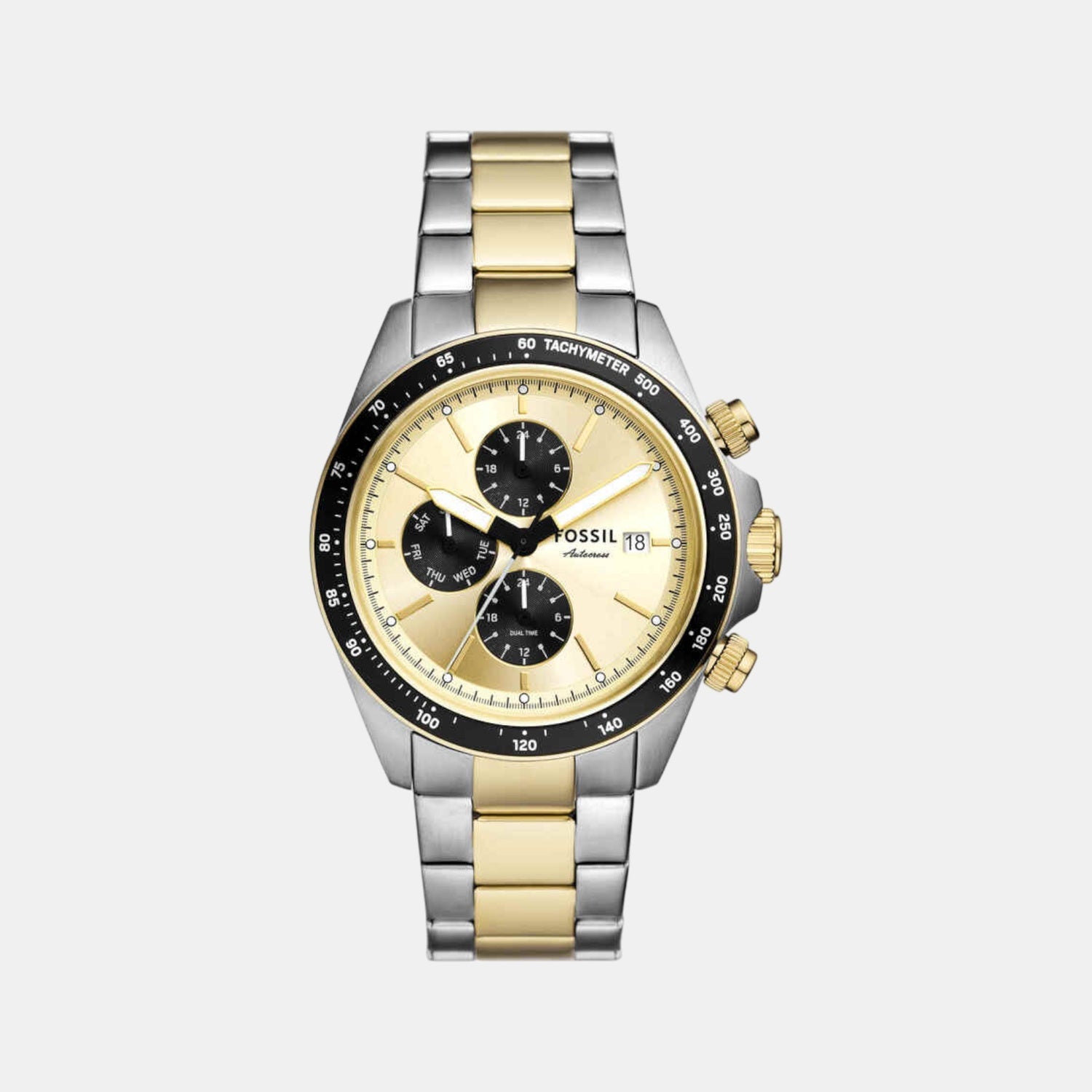 Fossil Autocross Men Quartz Gold Dial Chronograph Stainless Steel Watch FS6126
