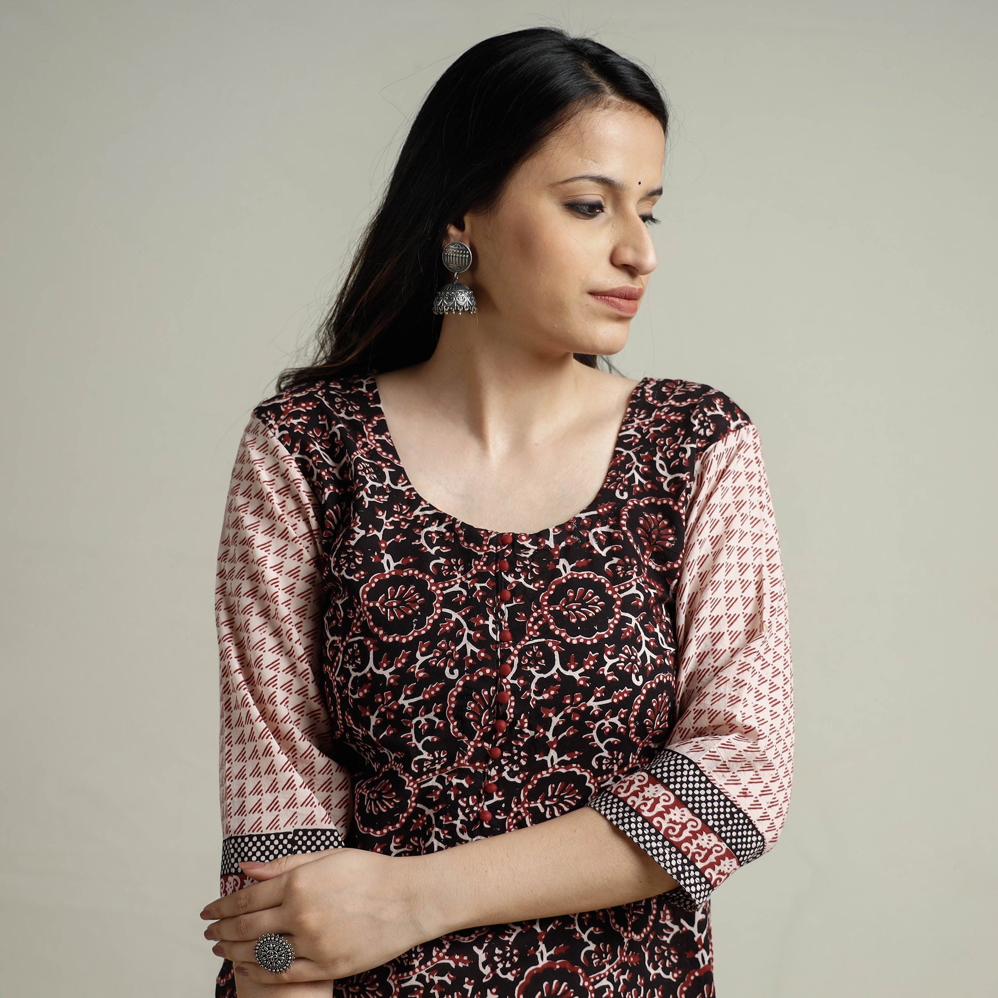 ITOKRI CASUALS Black - Block Print Cotton Straight Bagh Kurta
