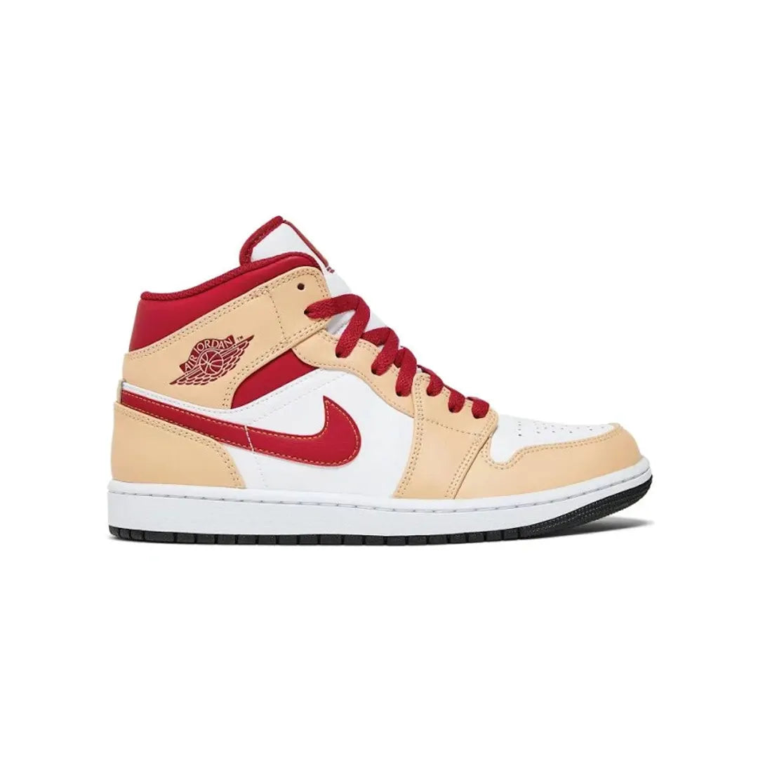 Kicks Machine Air Jordan 1 Mid "Light Curry Cardinal Red" Sale