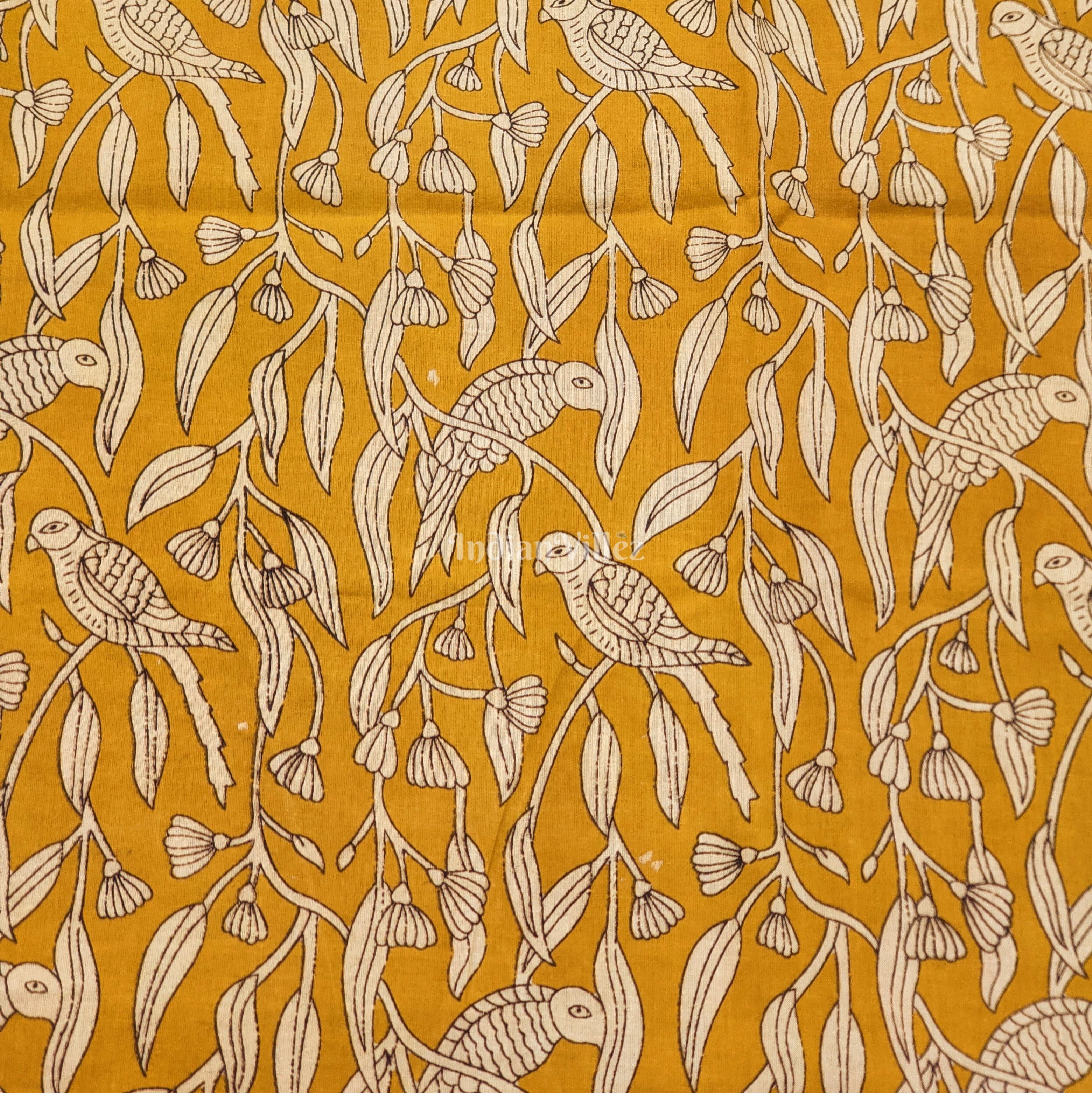 IndianVillèz Mustard Hand Block Motifs Printed Cotton Fabric - view 2