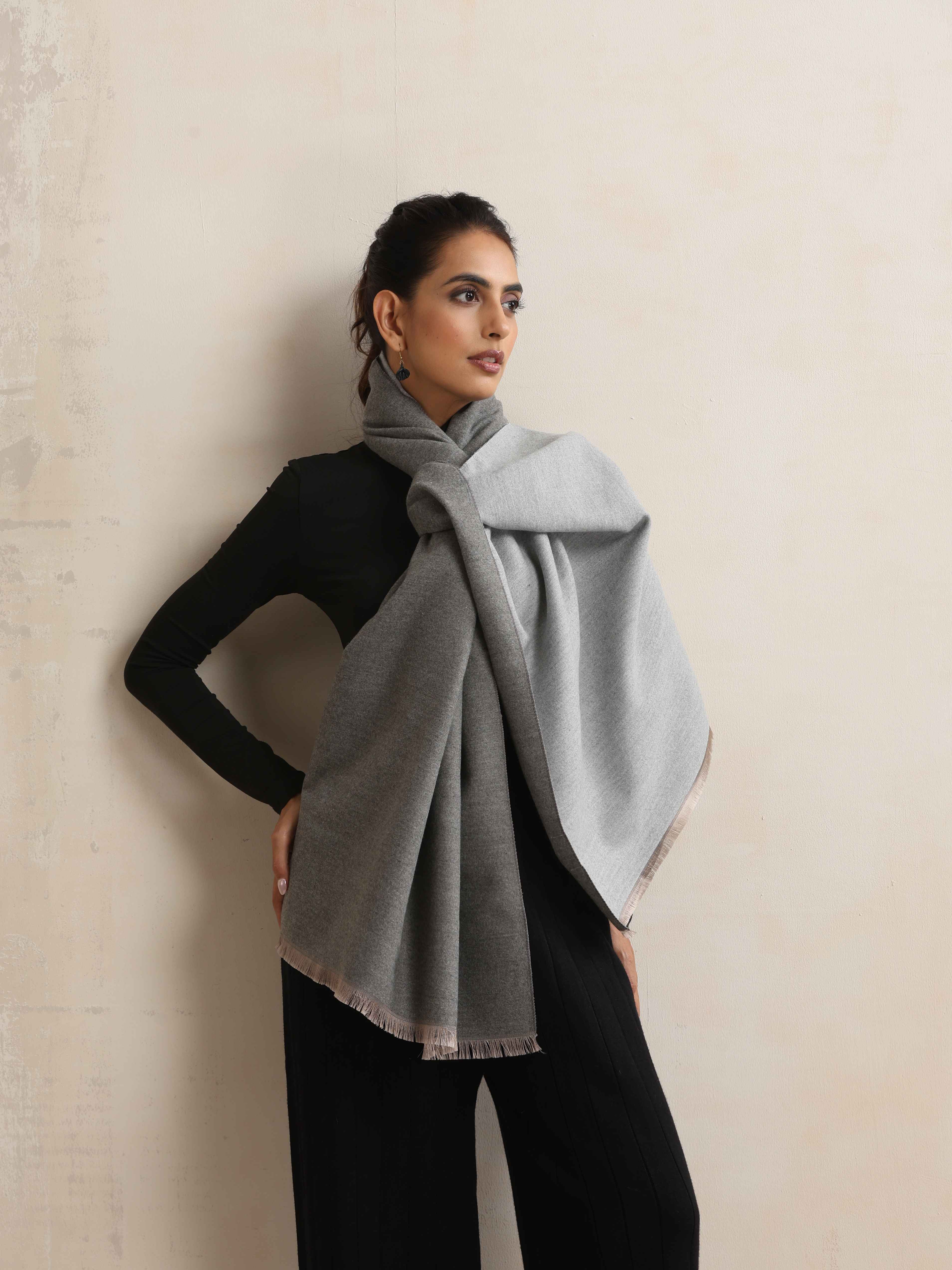 trueBrowns Grey Reversible Woollen Stole - view 2