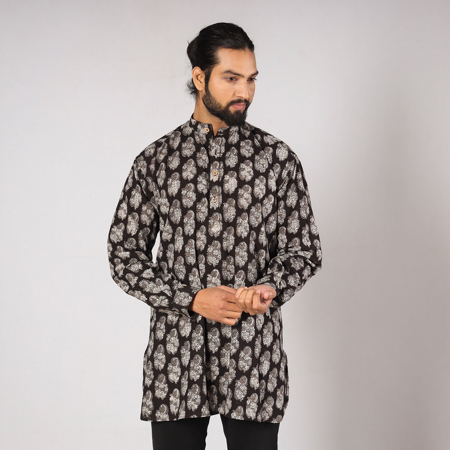 ITOKRI CASUALS Black - Bagru Block Printing Cotton Men Short Kurta - view 3