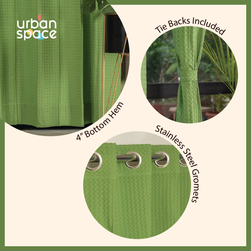 Urban Space -Home Furnishing Store 100% Cotton Waffle weave Curtains, 60-65% Room Darkening Curtain - Pack of 2 - Sage Green - view 5