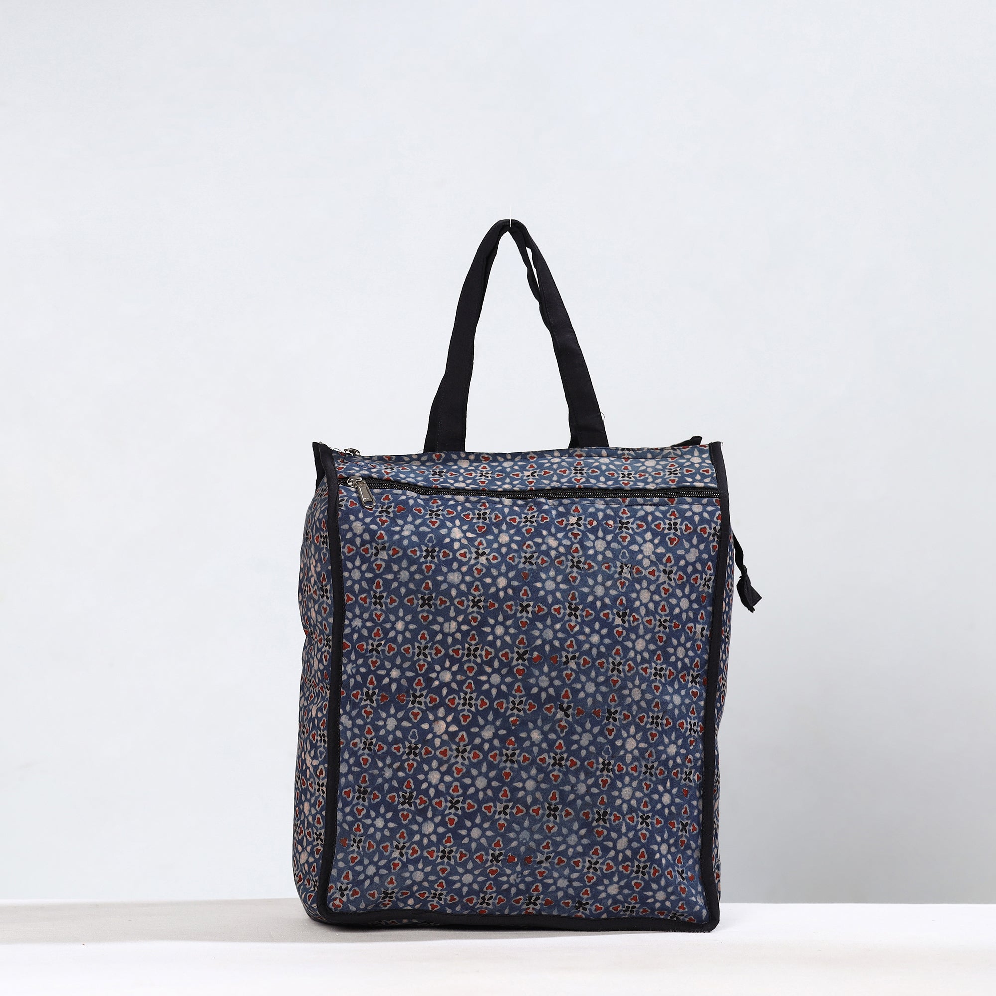 NOORI BAZAR Black - Handmade Ajrakh Block Printed Cotton Shopping Bag 01