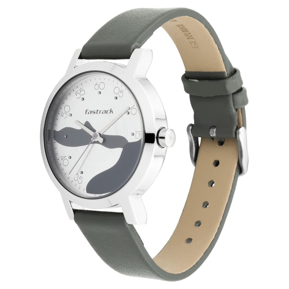 Fastrack Bare Basics Silver Dial & Black Leather